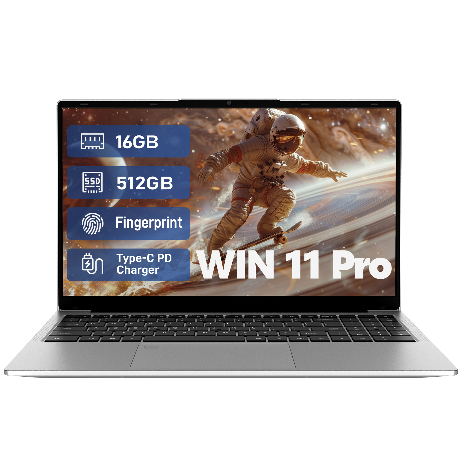 thumbnail video image 2 of Pryloxen 15.6" Student & Business Laptop, AMD Ryzen 3 3250C, 16GB RAM 512GB SSD, Windows 11 Pro, Backlit Keyboard, Fingerprint Unlock, Silver, 2 of 10