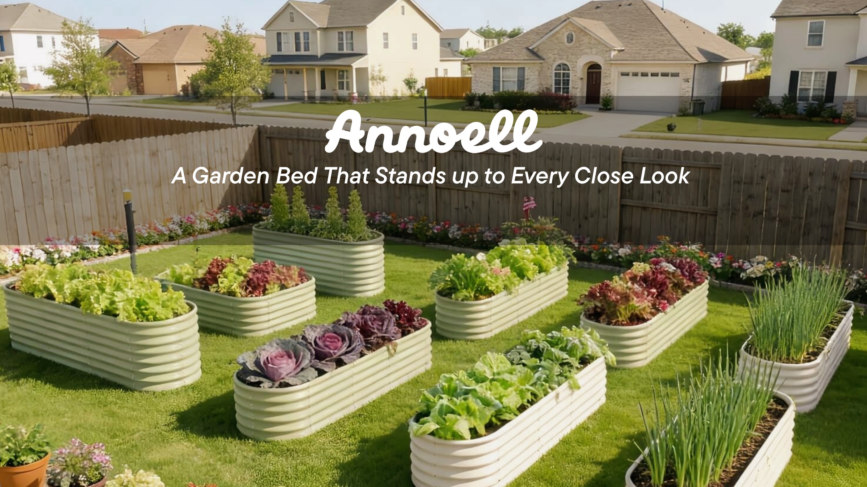 thumbnail video image 2 of Annoell L-Shaped Metal Raised Garden Bed 7x7x1.5 ft, 18" Tall Galvanized Steel Corner Raised Garden Bed for Vegetables & Flowers, Modular Outdoor Raised Planter Box for Backyard Patio – Sand Beige, 2 of 10
