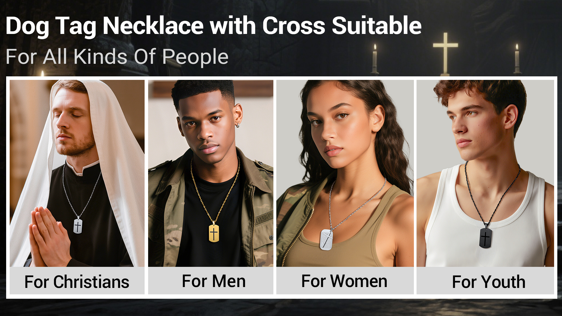 thumbnail video image 2 of PROSTEEL Cross Necklace for Men Stainless Steel Dog Tag Bible Verse Gold Plated Pendant Chain Christmas Jewelry Gifts for Son, 2 of 8