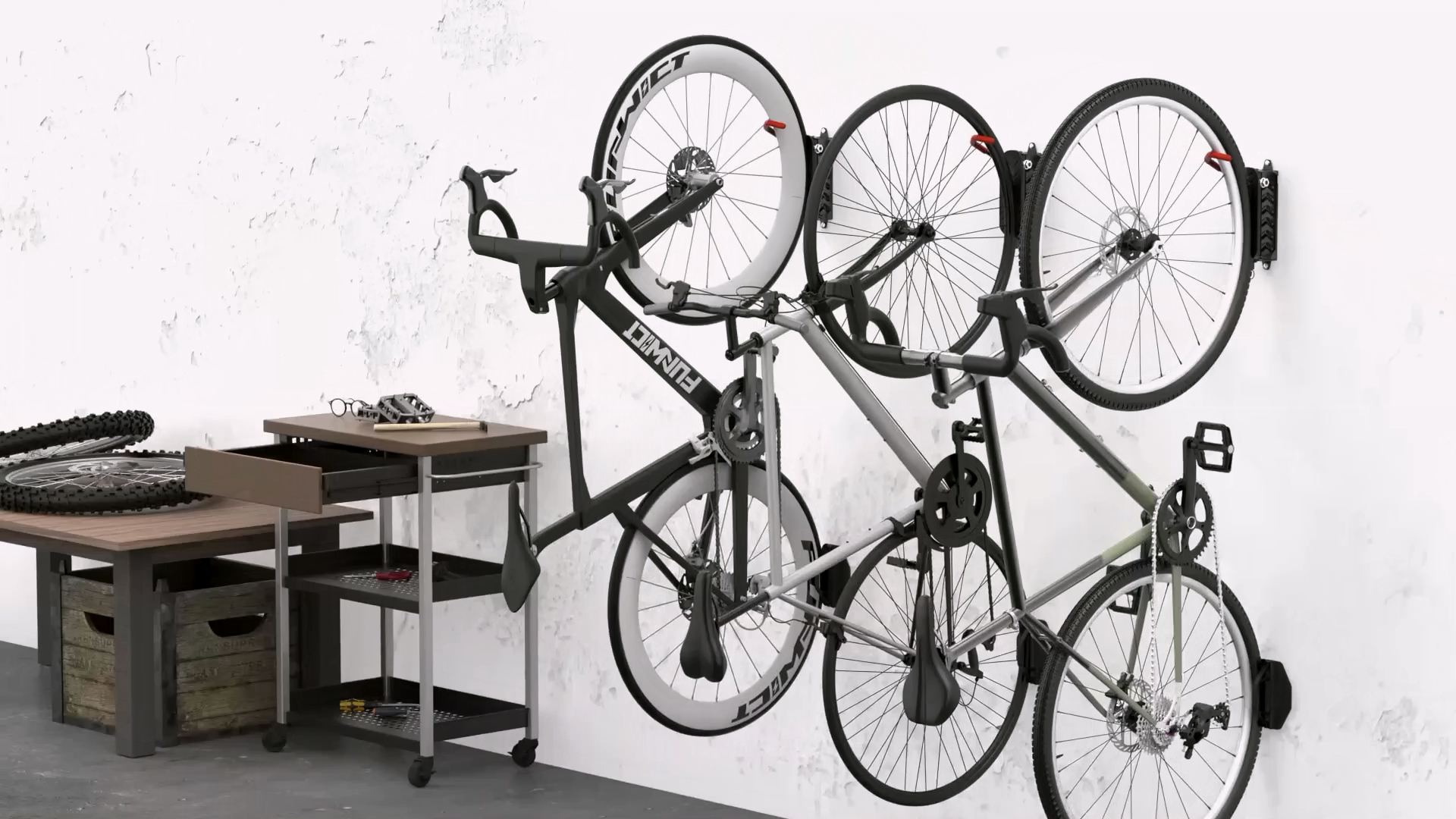 thumbnail video image 2 of FUNWICTSwivel Bike Wall Mount Bike Rack Garage Organizer, Vertical Bike Hanger for Bicycle Rotating Wall Rack, Easy Installation with Wheel Hook, 2 of 8
