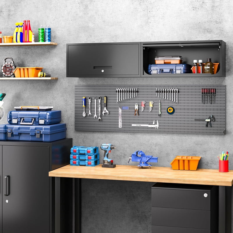 thumbnail video image 2 of STANI Wall Mount Metal Cabinet with Up-Flip Doors,Wall Hanging Storage Cabinets with Locking Doors,Lockable Tool Chest Cabinet for Garage Basement School, 2 of 8
