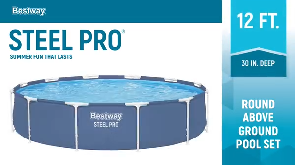 thumbnail video image 2 of Bestway Steel Pro 12' x 30" Round Above Ground Pool Set w/DuraPlus Liner, 2 of 16