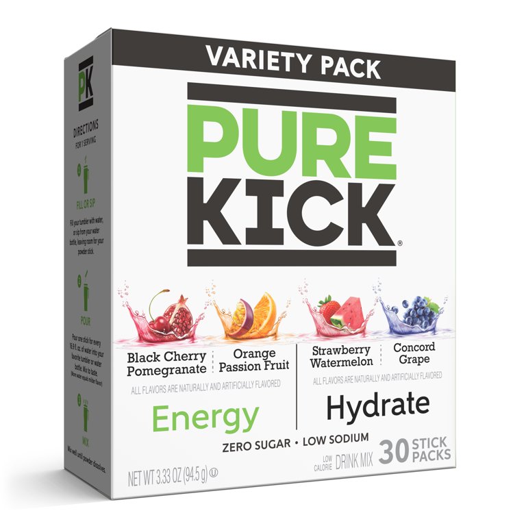 Pure Kick Energy & Hydration Powder Drink Mix Variety Pack, 30 Count Packets