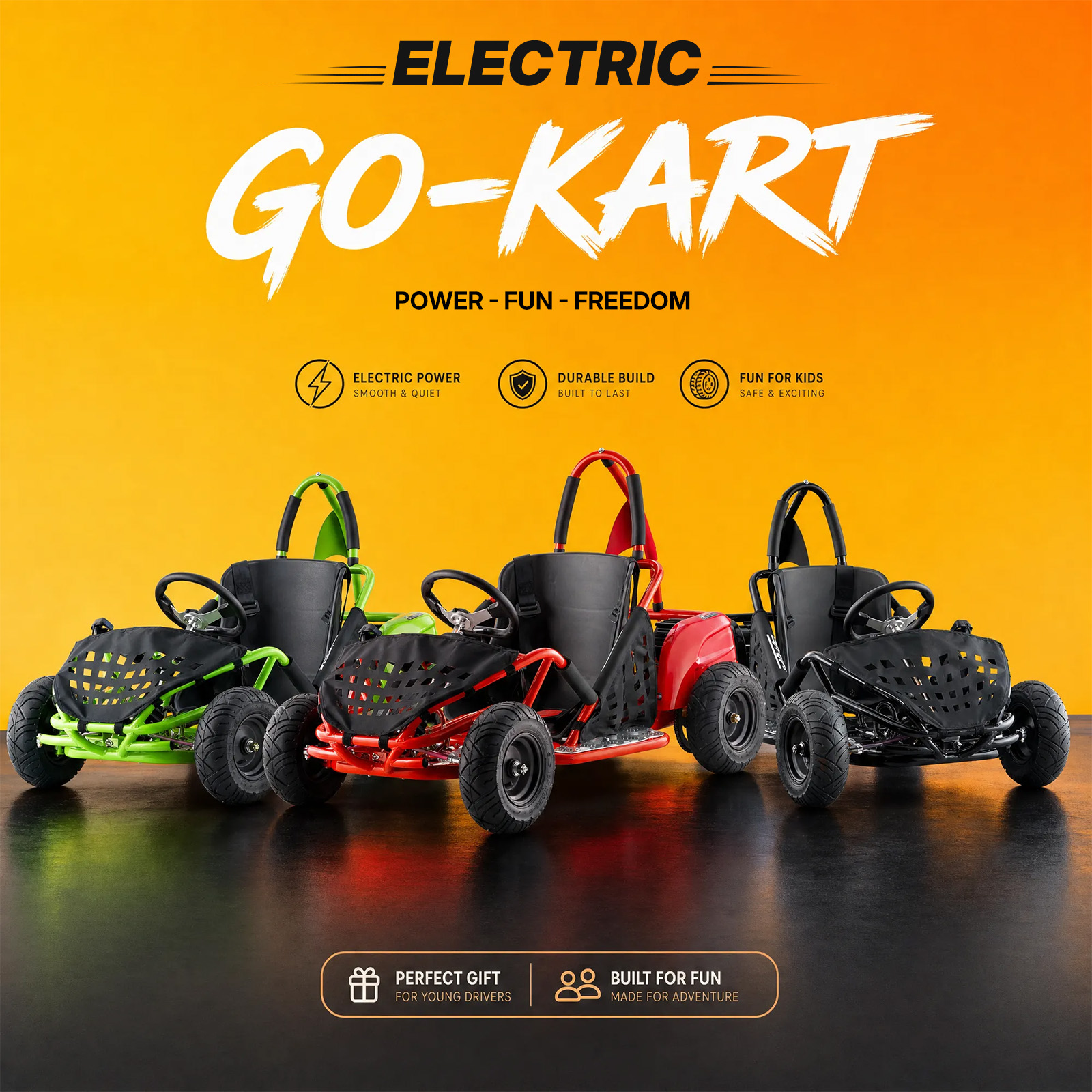 Arshin Electric Go-Kart,1000W 48V 20Mph Drift Kart for Teens,3-Speed ...
