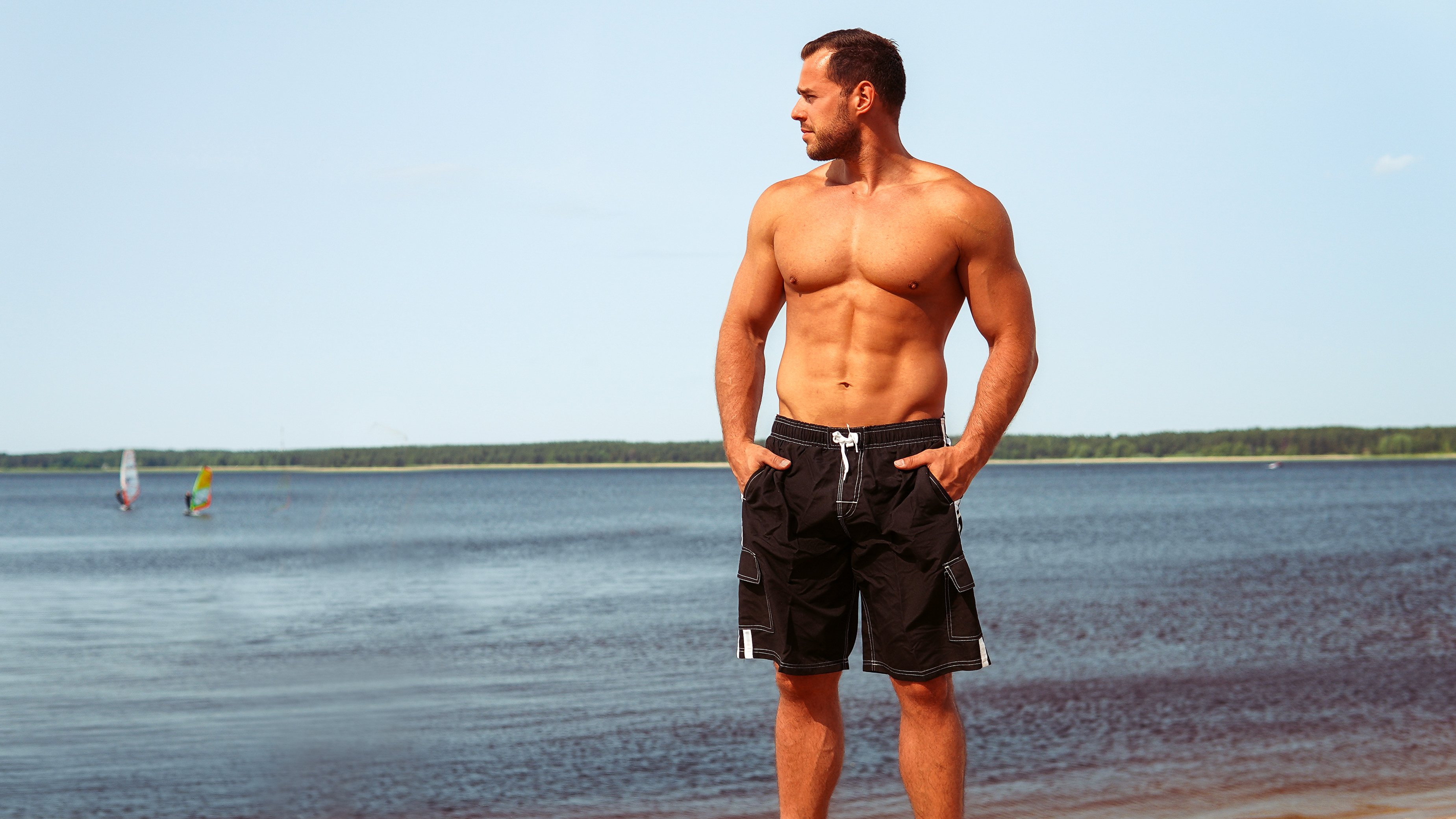 thumbnail video image 2 of NORTY Men's Quick Dry Swim Trunks Board Shorts with Mesh Lining & Secure Cargo Pockets, 2 of 24