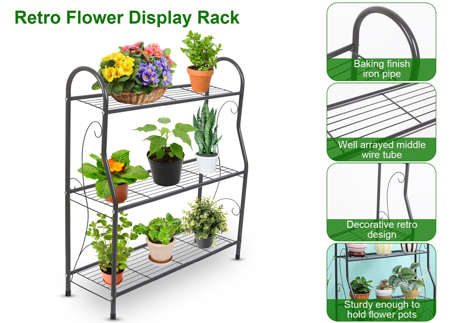 thumbnail video image 2 of Metal Plant Stand, iMounTEK 3 Tier Plant Display Rack, Ladder-Shaped Stand Shelf Pot Holder for Living Room Balcony and Garden, 2 of 7