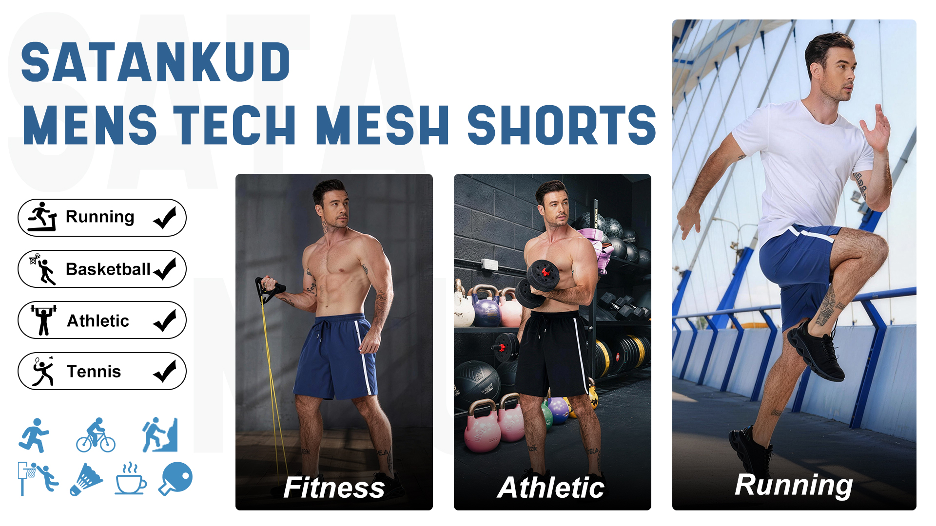 thumbnail video image 2 of Satankud Men's Launch Quick Dry Running Shorts Breathable Lightweight Athletic Gym Shorts with Pockets for Workout Training Dark Gray-XS, 2 of 10