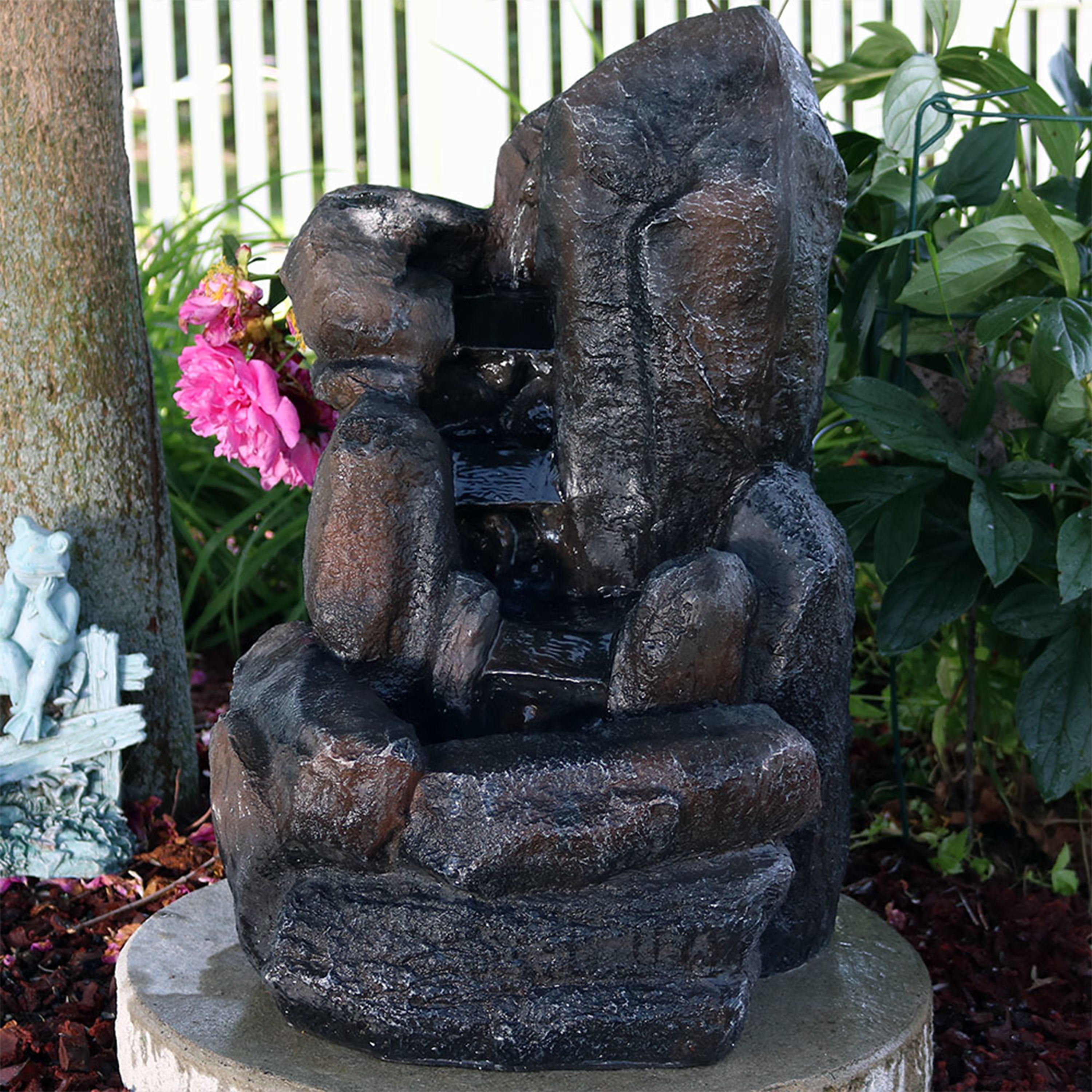 thumbnail video image 2 of Sunnydaze Rock Falls Rustic Gray Polyresin Solar Water Fountain, 2 of 12
