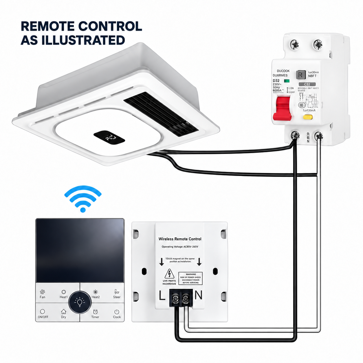 thumbnail video image 2 of KBOROVER 4-in-1 Bathroom Exhaust Fan with 1800W Heater, Bluetooth Speaker and LED Light, 180 CFM Quiet Ventilation, Wired Digital Wall Control, White, 2 of 20
