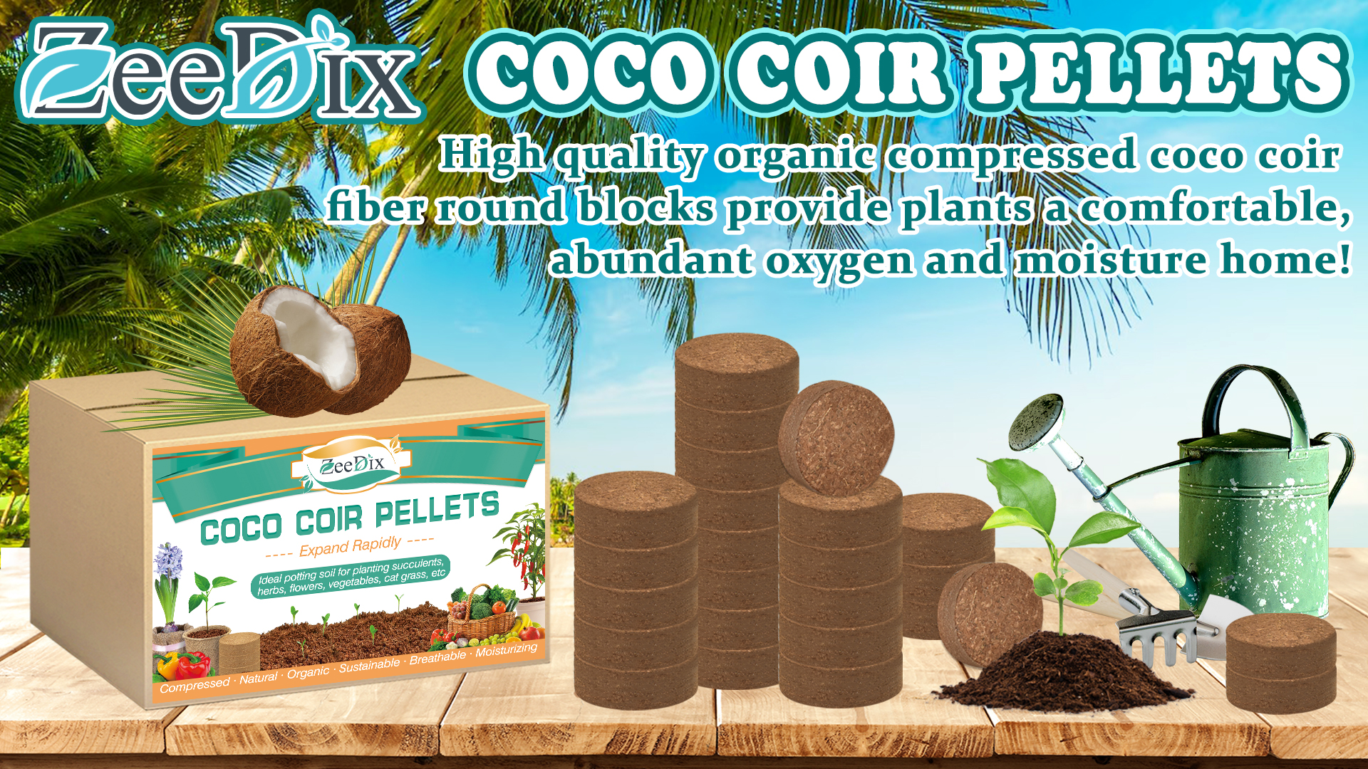 thumbnail video image 2 of ZeeDix 100Pcs 40mm Compressed Coco Coir Fiber Potting Soil- Organic Coco Coir Pellet Fiber Soil for Planting Bonsai, Herbs, Plants, Flowers and Vegetables, 2 of 10