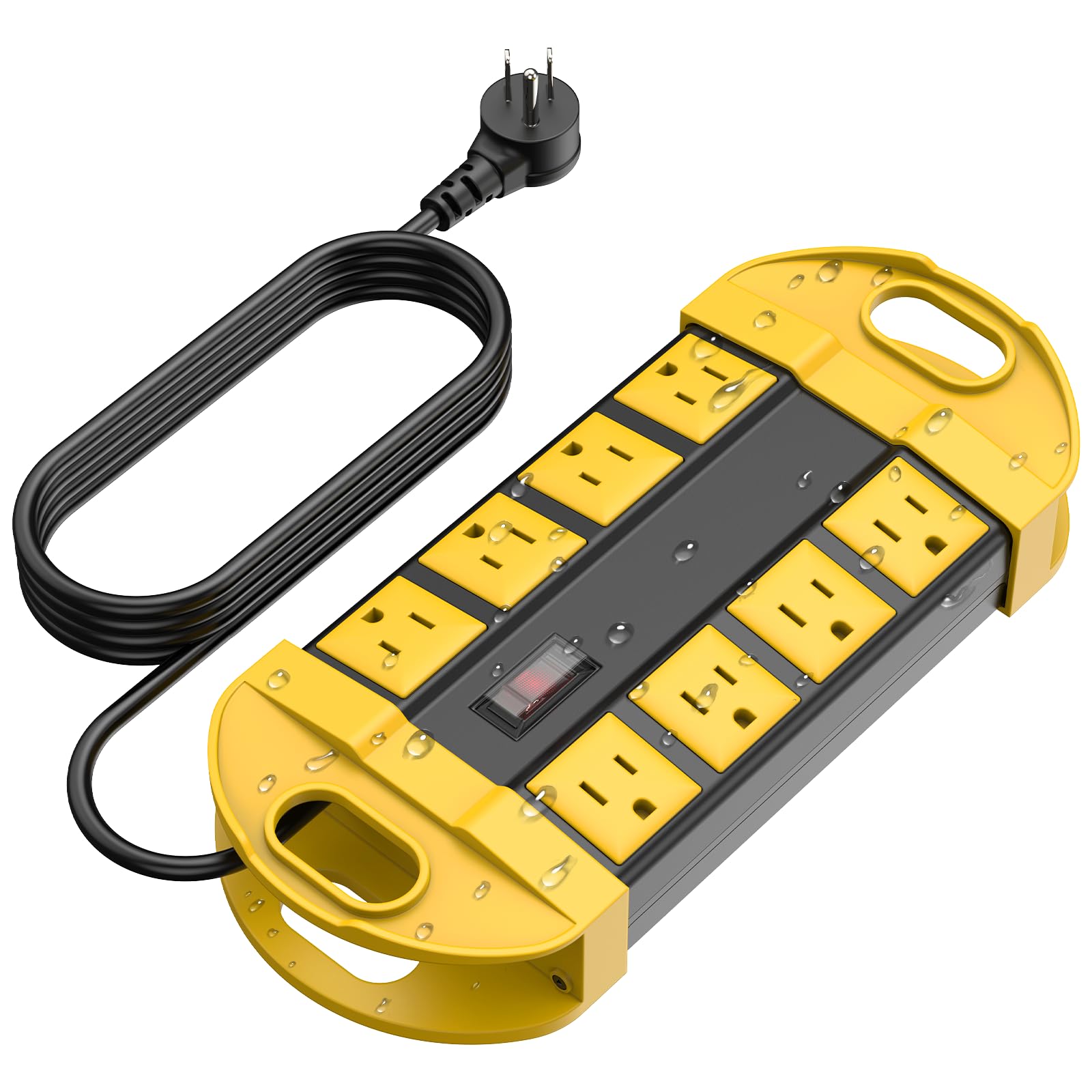 thumbnail video image 2 of VILONG 10ft Power Strip 8-Outlet Heavy Duty Surge Protector Outdoor, IPX6 Waterproof, Long Extension Cord, 45° Flat Plug, Yellow, 2 of 9