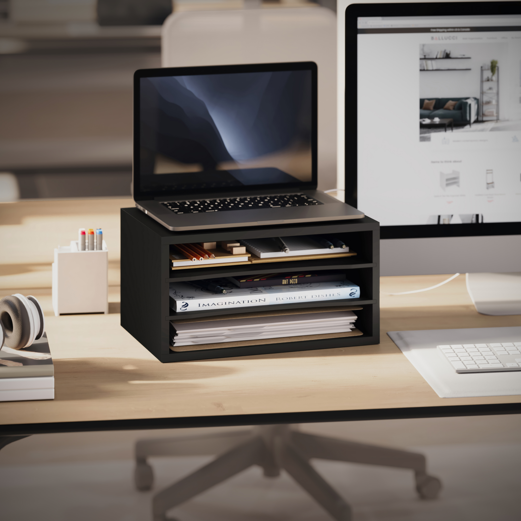 thumbnail video image 2 of Ballucci 3-Tier Adjustable Desk Organizer Paper Sorter, Office Document Letter Tray, Black, 2 of 8