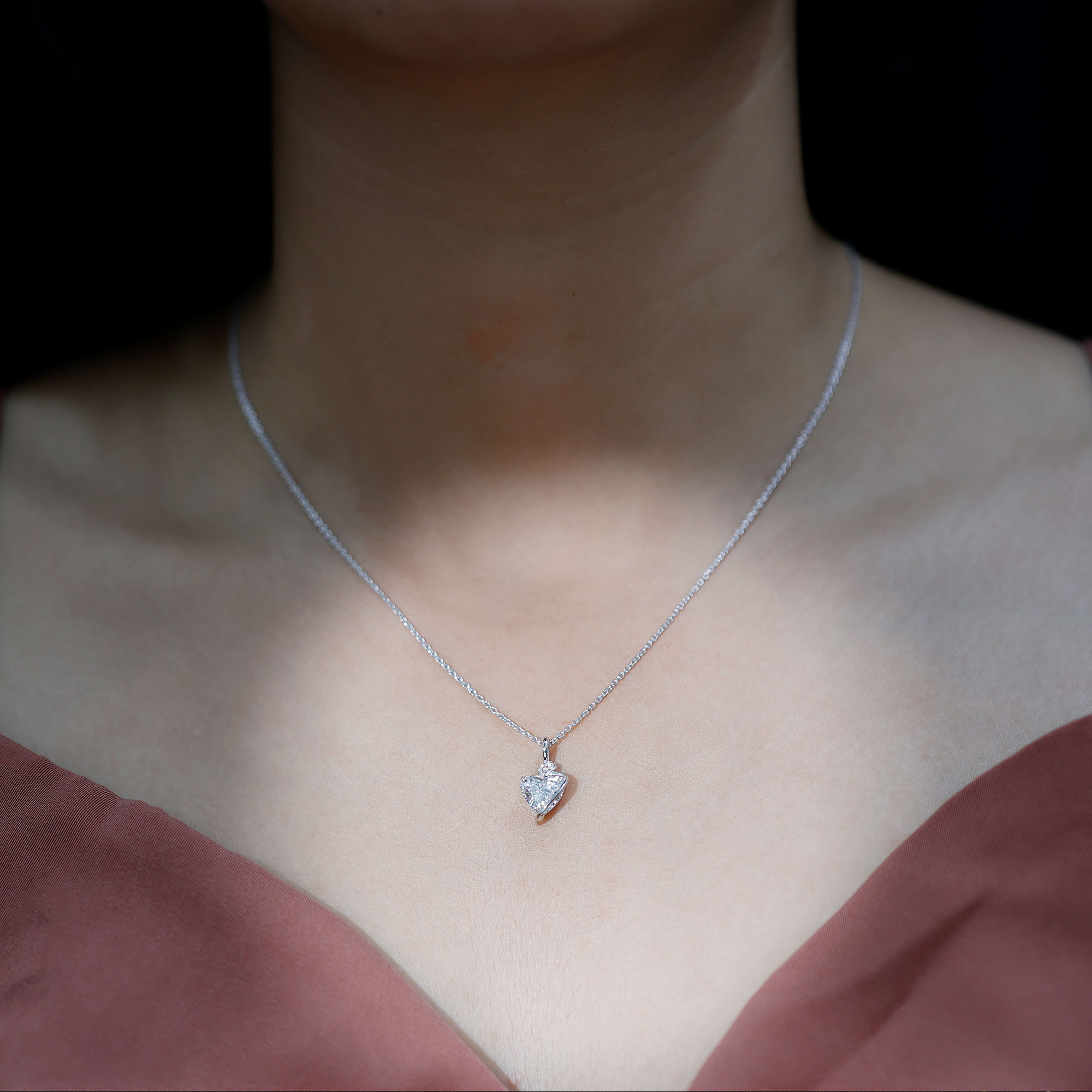 thumbnail video image 2 of Rosec Jewels Lab Created Diamond Heart Pendant - 8 mm - 2 Ct - EF-VS Grade - Gift for Valentines Day, 925 Sterling Silver, 2 of 8