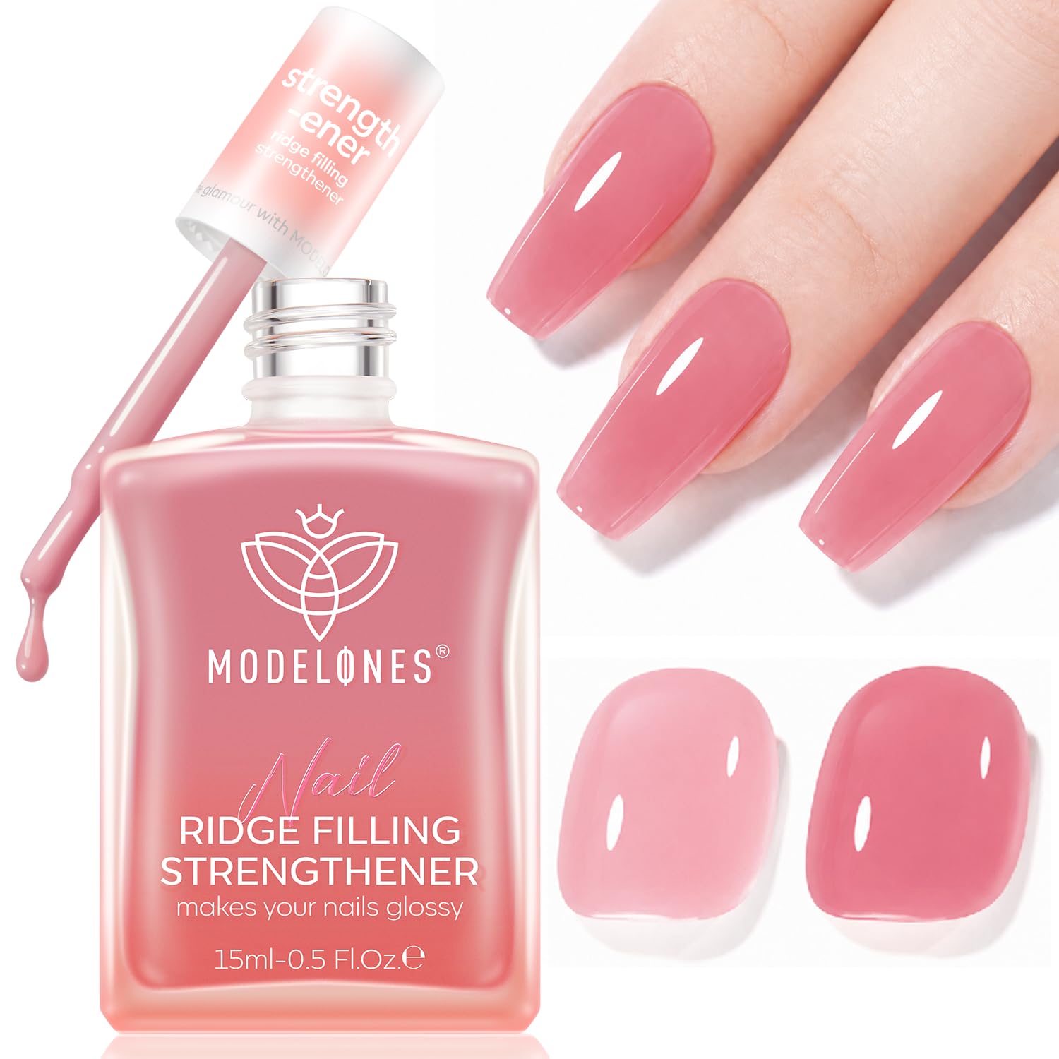 thumbnail video image 2 of Modelones Nail Strengthener and Ridge Filler,Nude Pink Nail Hardener with Keratin & Jojoba Oil,5-Free Extra Strong Nail Repair Treatment for Damaged Weak Brittle Nails,Sheer Tinted Polish,0.51 fl oz, 2 of 10