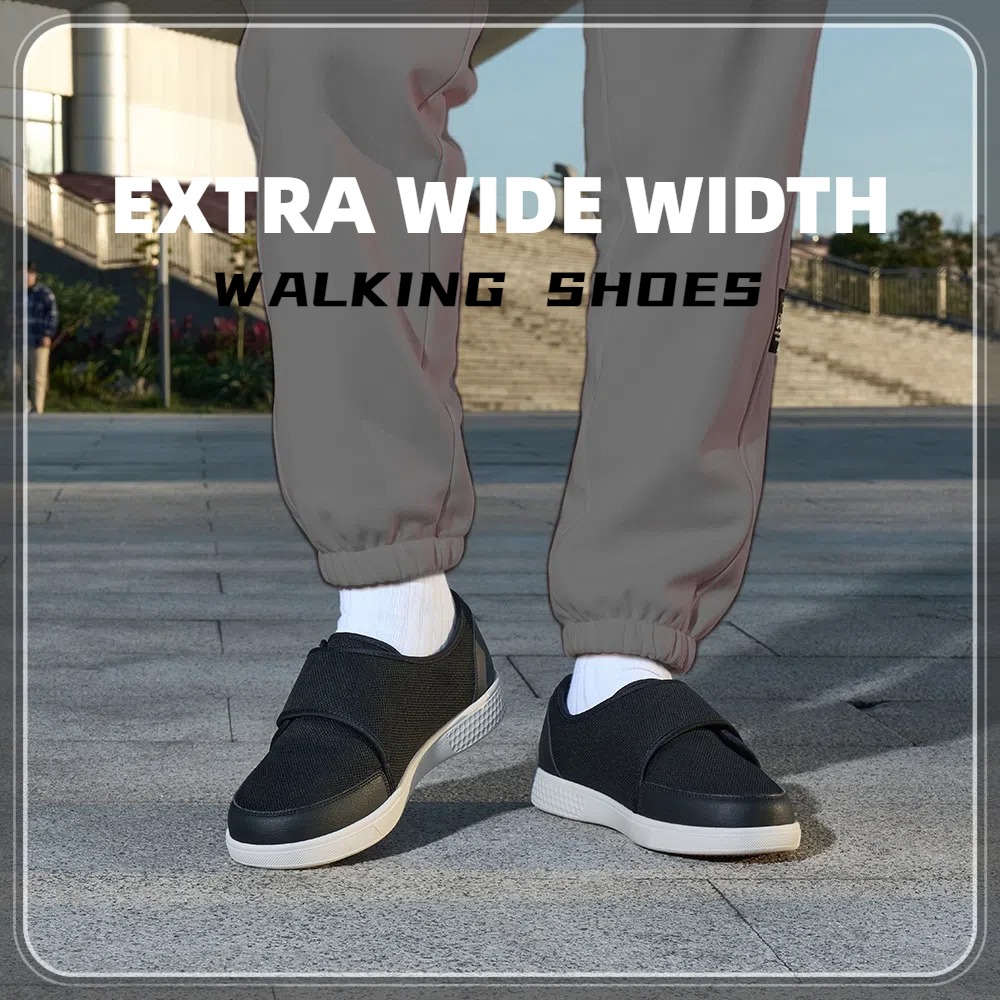 thumbnail video image 2 of CBMTCR Men's Walking Shoes with Adjustable Closure, Extra Wide, Arch Support, Blue, 13 X-Wide, 2 of 8