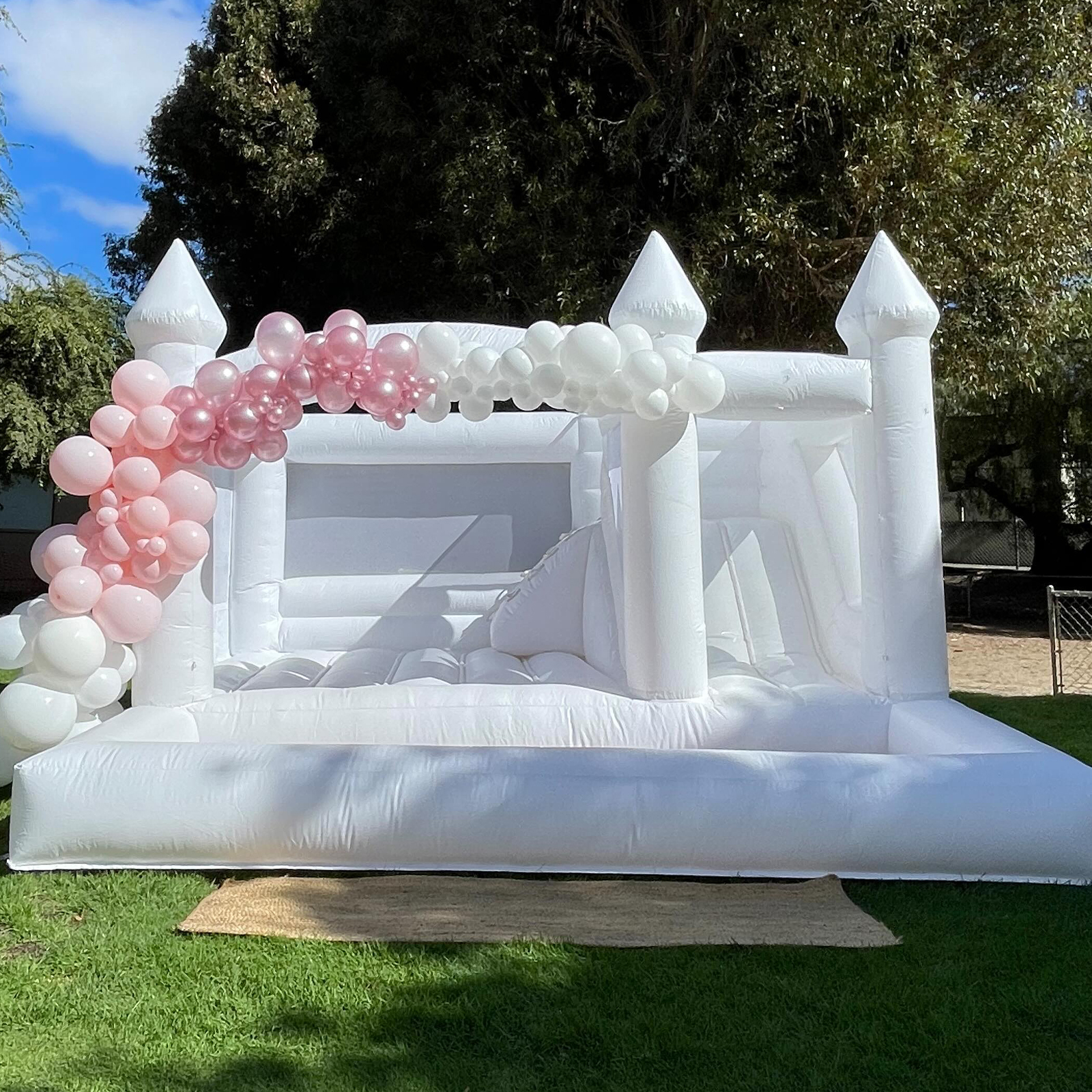 thumbnail video image 2 of Relunch 15x15x10FT Commercial White Bounce House with Blower, PVC Inflatable Castle with Slide&Ball Pit for Adults Kids Outdoor, Indoor Wedding, Birthday, Event, 2 of 12