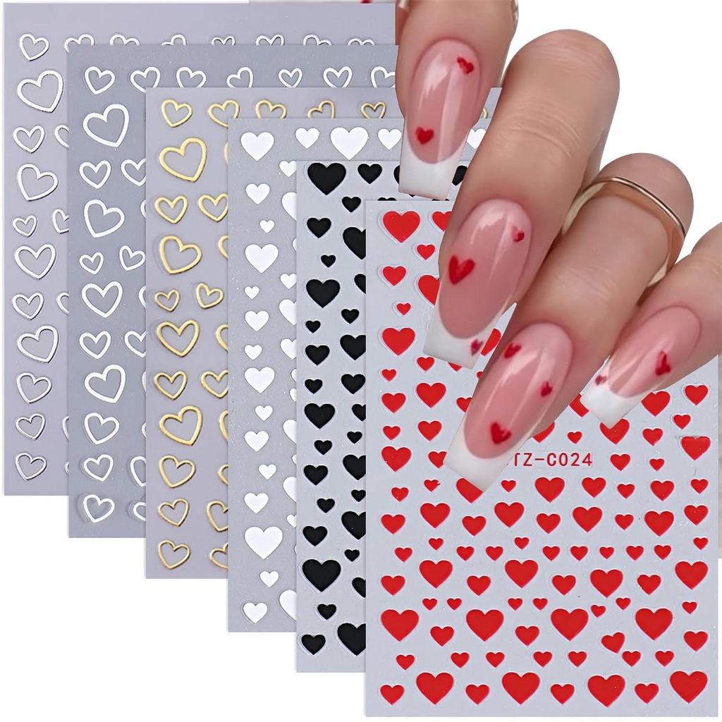thumbnail video image 2 of Heart Nail Art Stickers Love Hearts Nail Decals 3D Adhesive Red Love Heart Designs Nail Stickers for Women Girls Gifts, 2 of 10