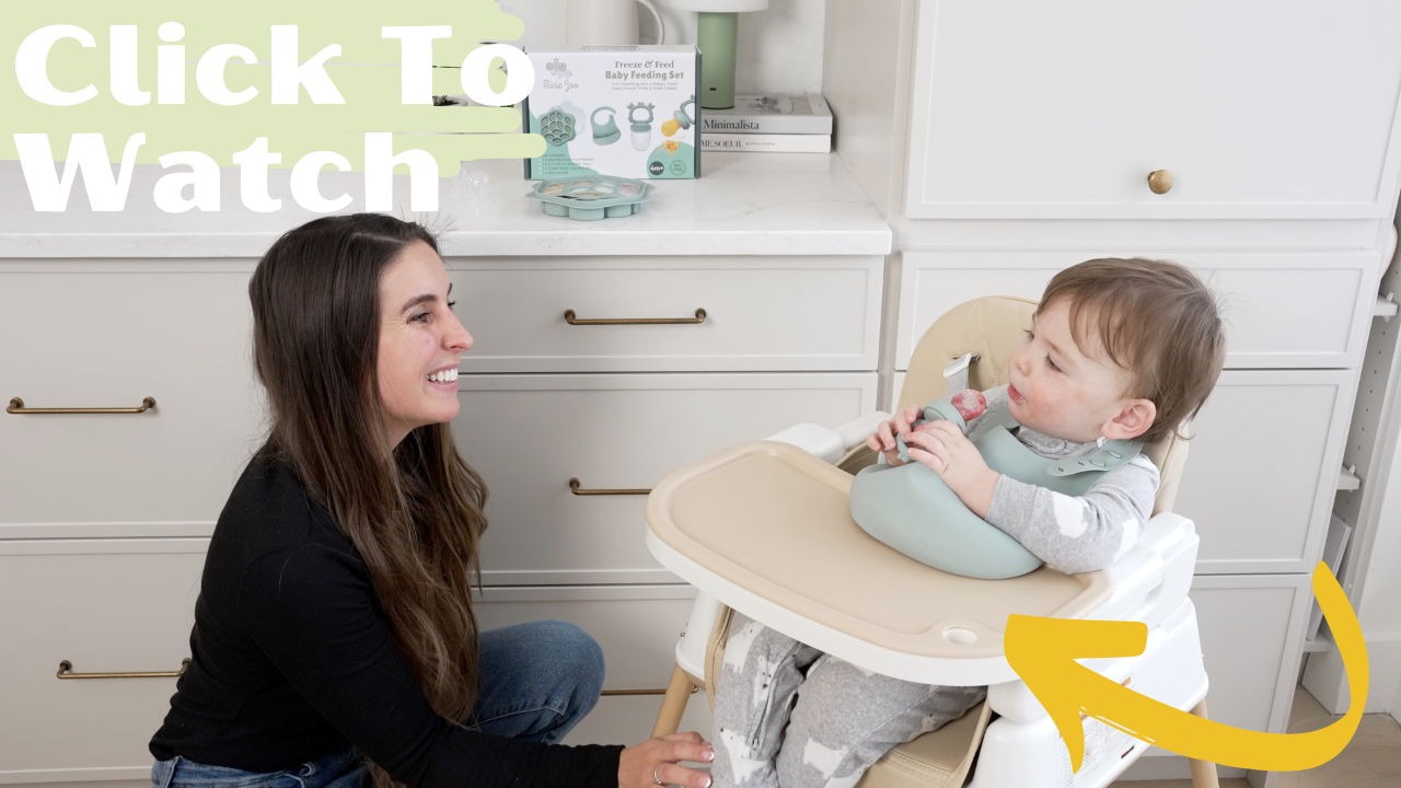 thumbnail video image 3 of Minie Joo Baby Fruit Feeder, Adjustable Bib, and Breastmilk Popsicle Molds for Teething Relief-3 Pacifier Sizes (Beige), 3 of 9