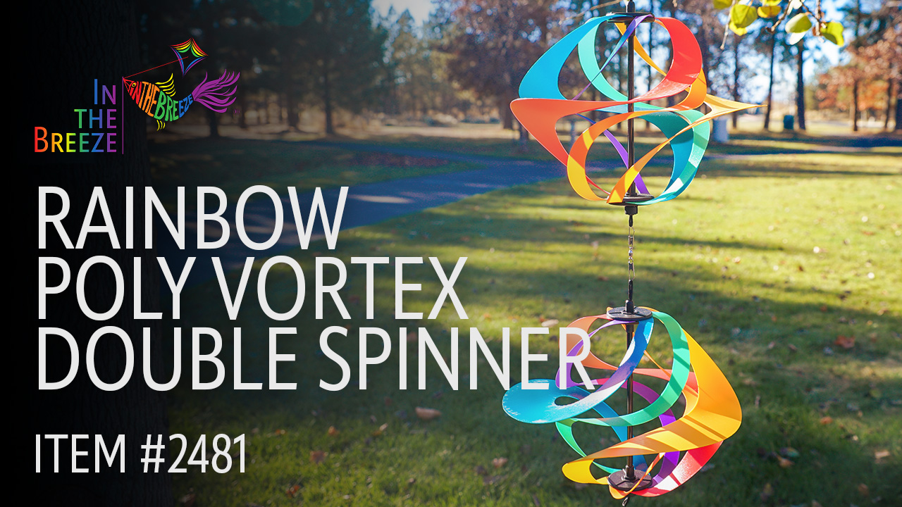 thumbnail video image 2 of In the Breeze 2481— Rainbow Poly Double Vortex Spinner — Mesmerizing and Colorful Hanging Wind Spinner, 2 of 5