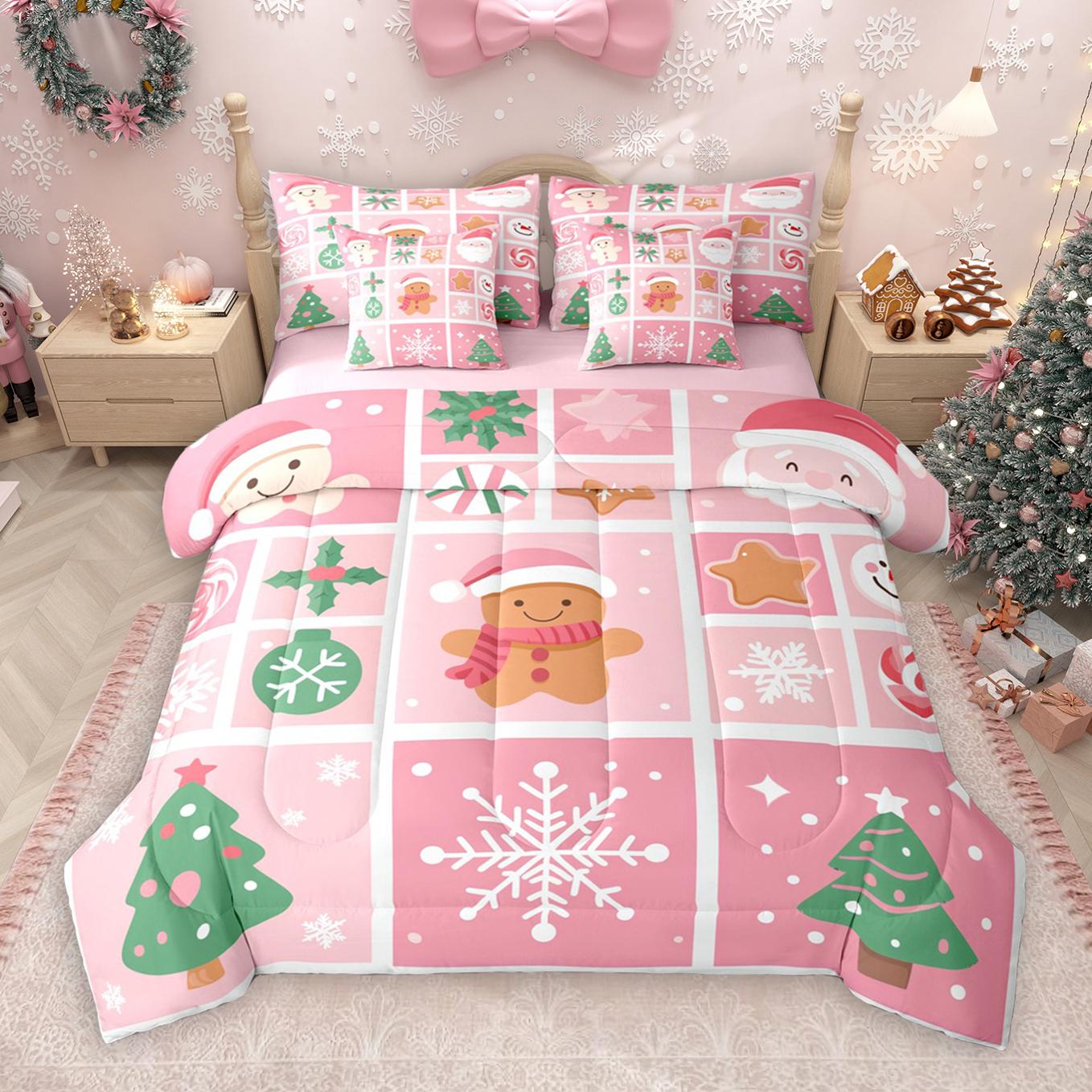 thumbnail video image 2 of Manfei Cute Gingerbread Man 7-Piece Bedding Comforter Set,Merry Xmas King Bedding Sets,Green Brown Bed Sheets For Girls,Ultra Soft Home Decor Reversible, 2 of 9