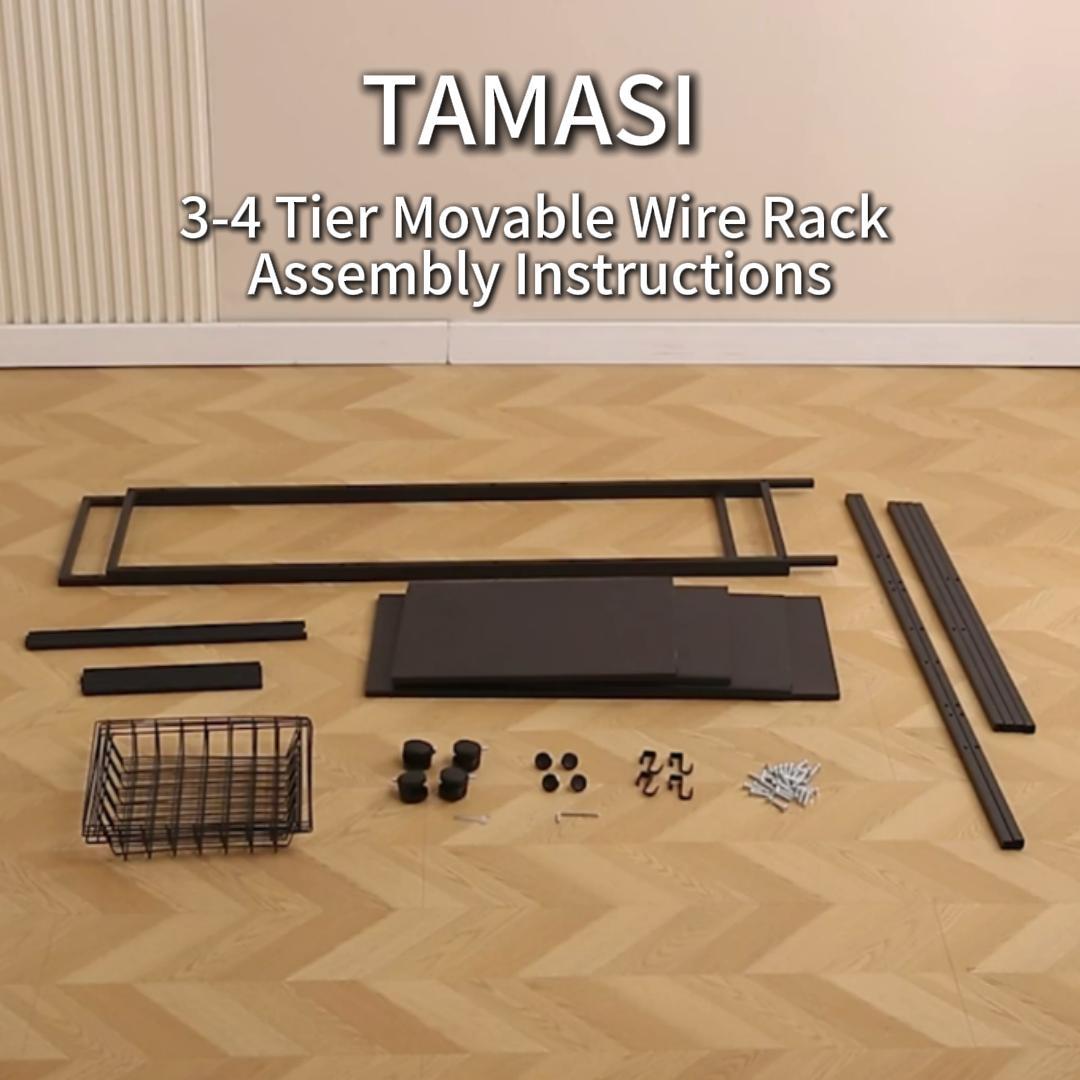 thumbnail video image 2 of Movable Wire Rack, Heavy-Duty 4-Tier Storage Shelf with 3 Baskets and Wheels, Metal Shelves Organizer for Kitchen, Bathroom, Office, Garage, 31.5''L*12.6''W*42.5''H, 2 of 10