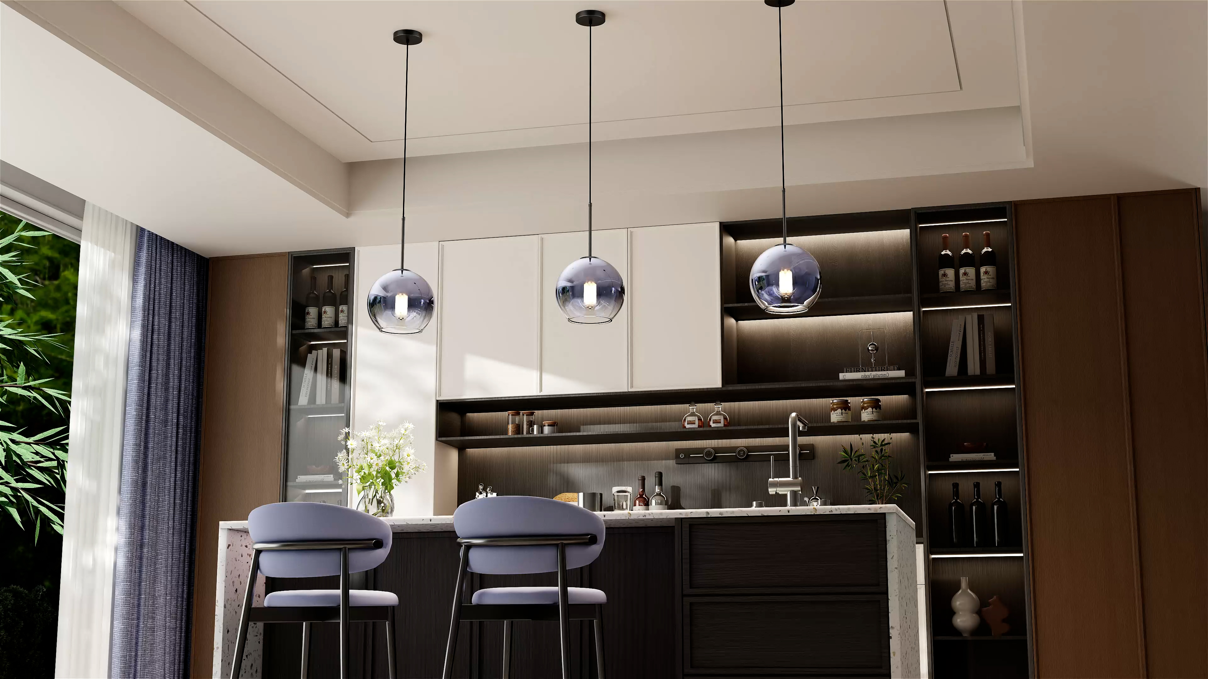 thumbnail video image 2 of KCO Lighting Mid Century Modern Silver Kitchen Island Pendant Light, Mercury Glass Hanging Lamp, Black Large Globe Ceiling Lights, 2 of 9