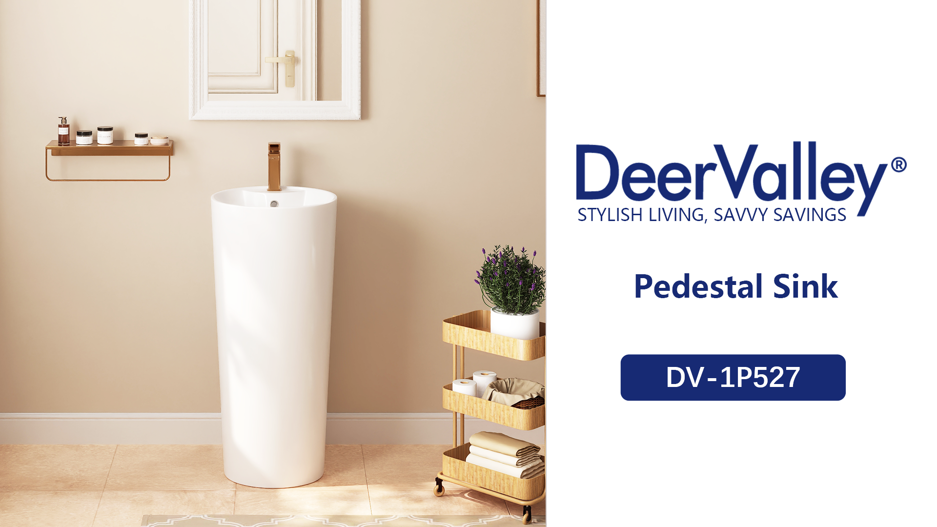 thumbnail video image 2 of 33.66 in. Tall Circular Basin Pedestal Bathroom Sink in Glossy White with Single Faucet Hole and Overflow, 2 of 10