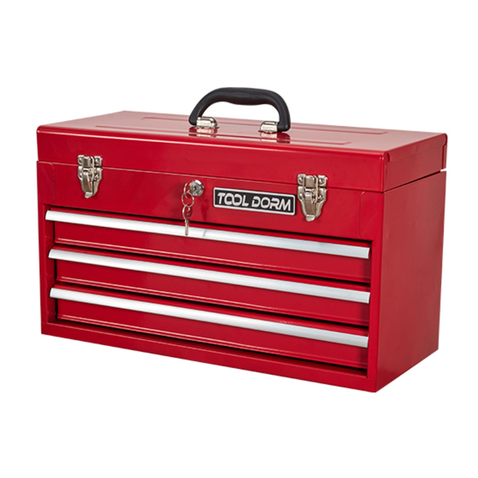 thumbnail video image 2 of 20.3“ Metal Tool Box with Drawer Portable Steel Metal Tool Box with Protective Liner and Metal Latch Closure and Lock for Garage, Home and Warehouse (Red-3 Drawers), 2 of 11