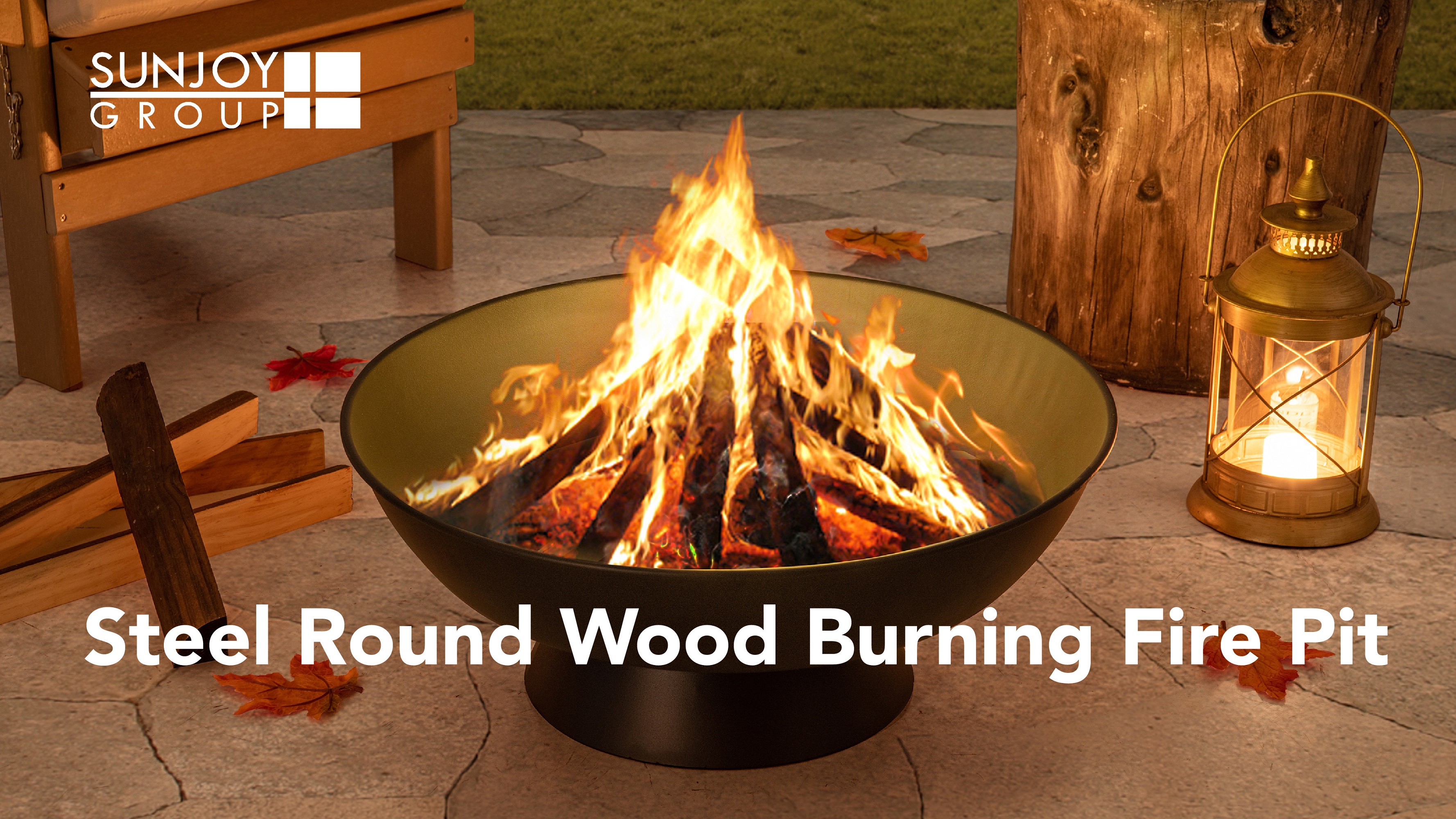 thumbnail video image 2 of SUNJOY 22 inch, Wood Burning Fire Pit for Backyard, Black Steel, 2 of 9