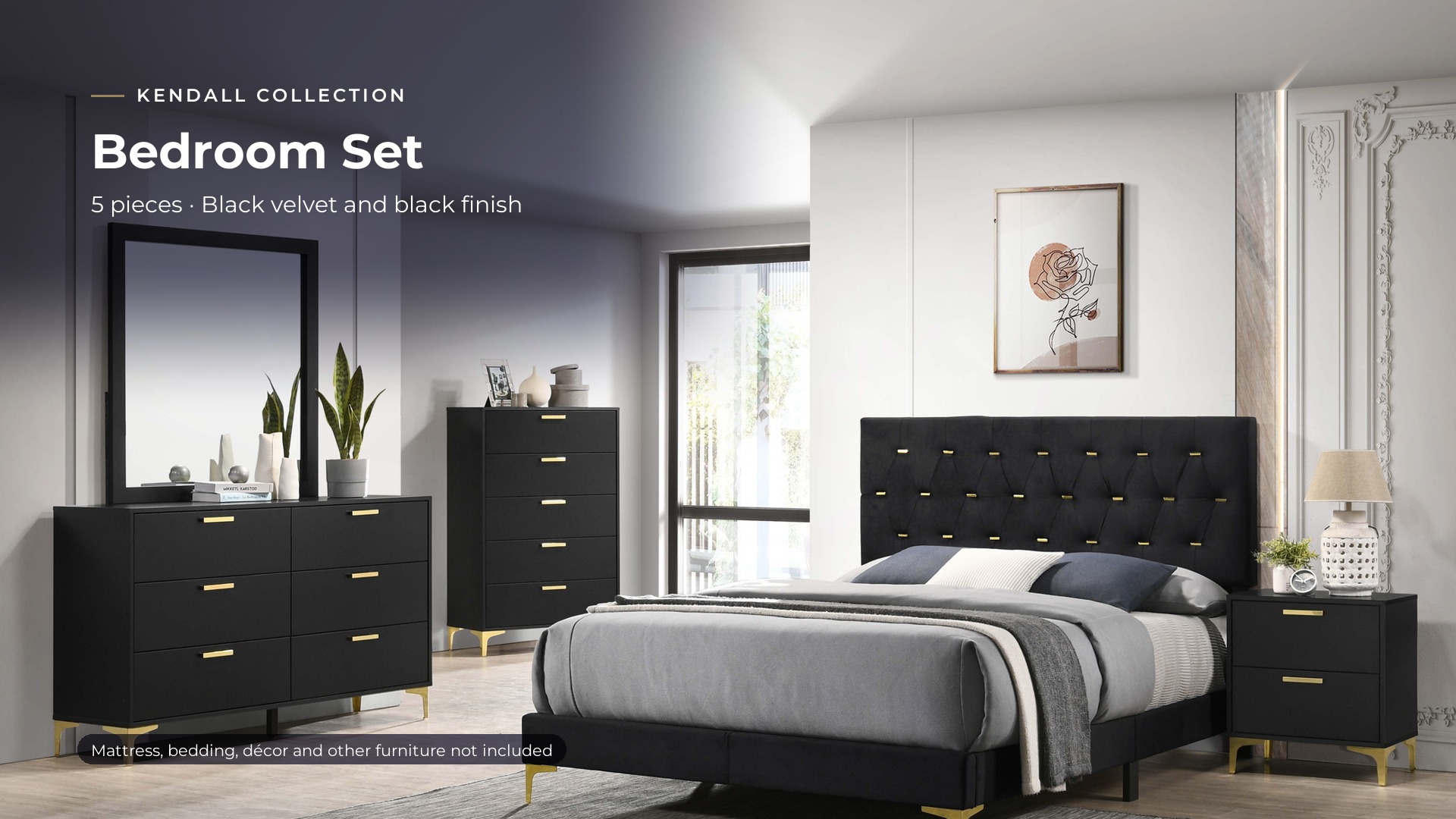 thumbnail video image 2 of Coaster Kendall 5-Piece Queen Bedroom Set, Black, 2 of 19