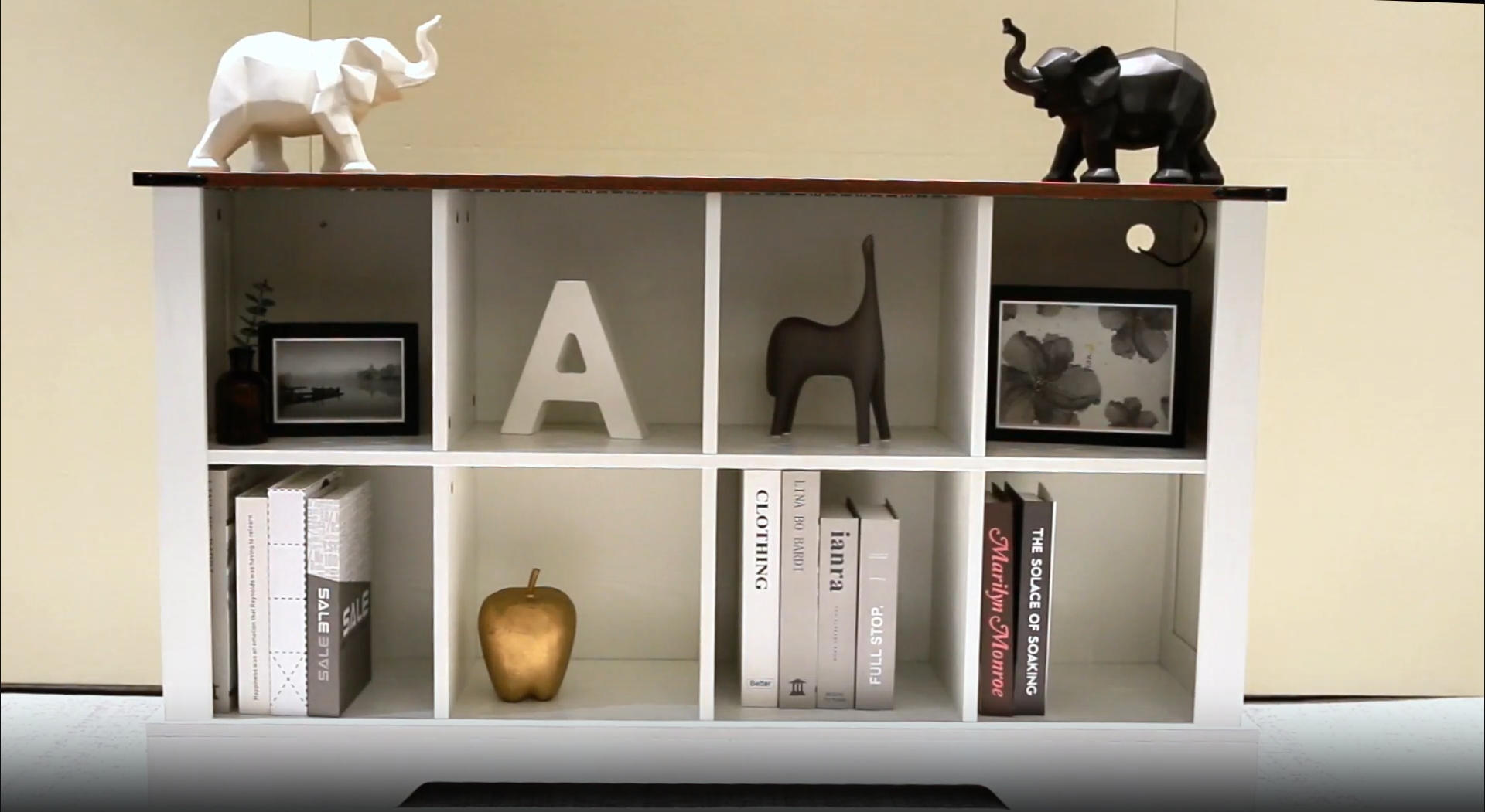 thumbnail video image 2 of 8-Cube LED Bookshelf - Mid-Century Modern Wood Storage Shelf for Bedroom, Living Room & Office, White, 2 of 7