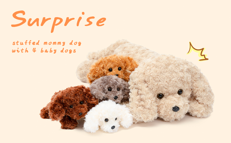 thumbnail video image 2 of MorisMos 24" Puppy Stuffed Animal Mommy Dog with 4 Baby Plush Toys, 2 of 8