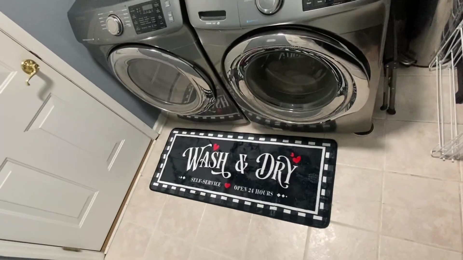 thumbnail video image 2 of Washable Laundry Room Rug, 20"X59" Non Slip Soft Low-Pile Laundry Mat Farmhouse Laundry Room Decor Area Rug, Black Plaid, 2 of 9