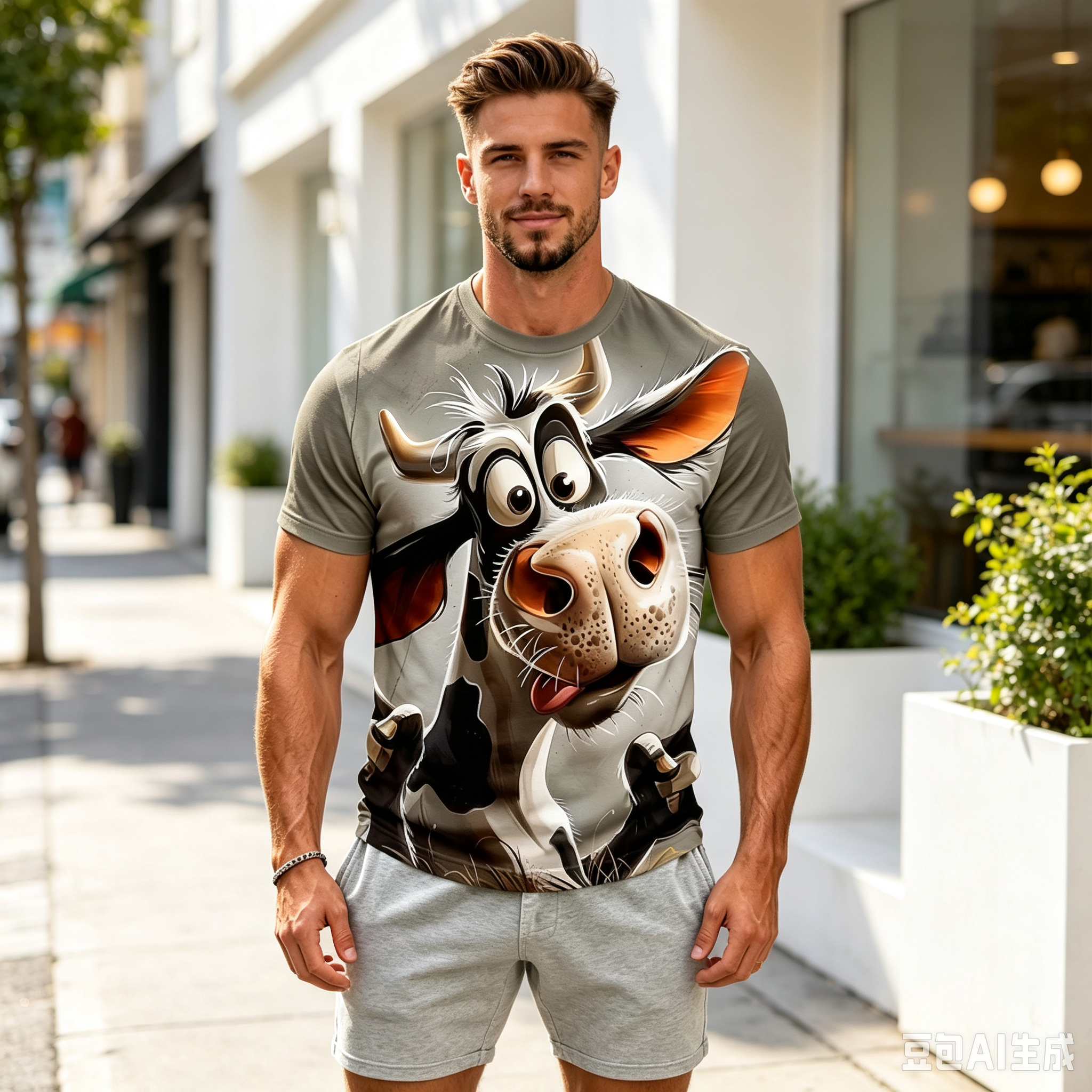 thumbnail video image 2 of LILIYA Mens Cow Graphic T Shirt Geometric Printed Crew Neck Short Sleeve Casual Streetwear Fashion Tee Lightweight Daily Outfit Top, 2 of 5