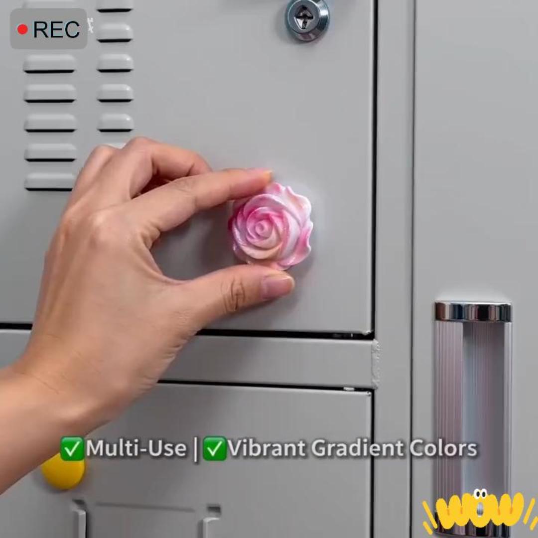 thumbnail video image 2 of Sugar Swan 10-Piece Strong Fridge Magnets, Decorative Flower Whiteboard Magnets for Office Locker & Classroom, Colorful Resin Rose Decor, 2 of 12