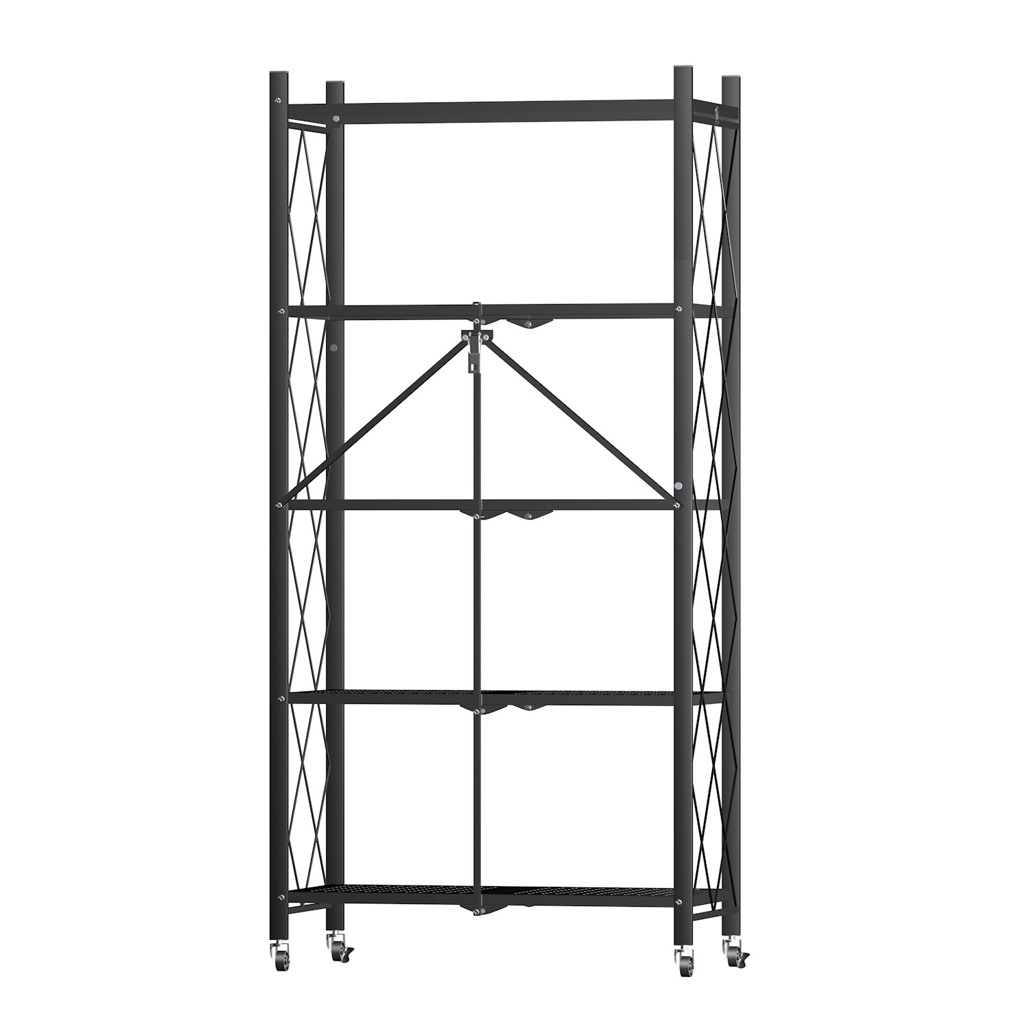 Cookcok 4-Tier Storage Shelving Unit,Heavy Metal Shelf,Foldable Storage Shelf with Wheels,27.9 inchx13.4 inchx49.72 inch Garage Shelf,Metal Storage