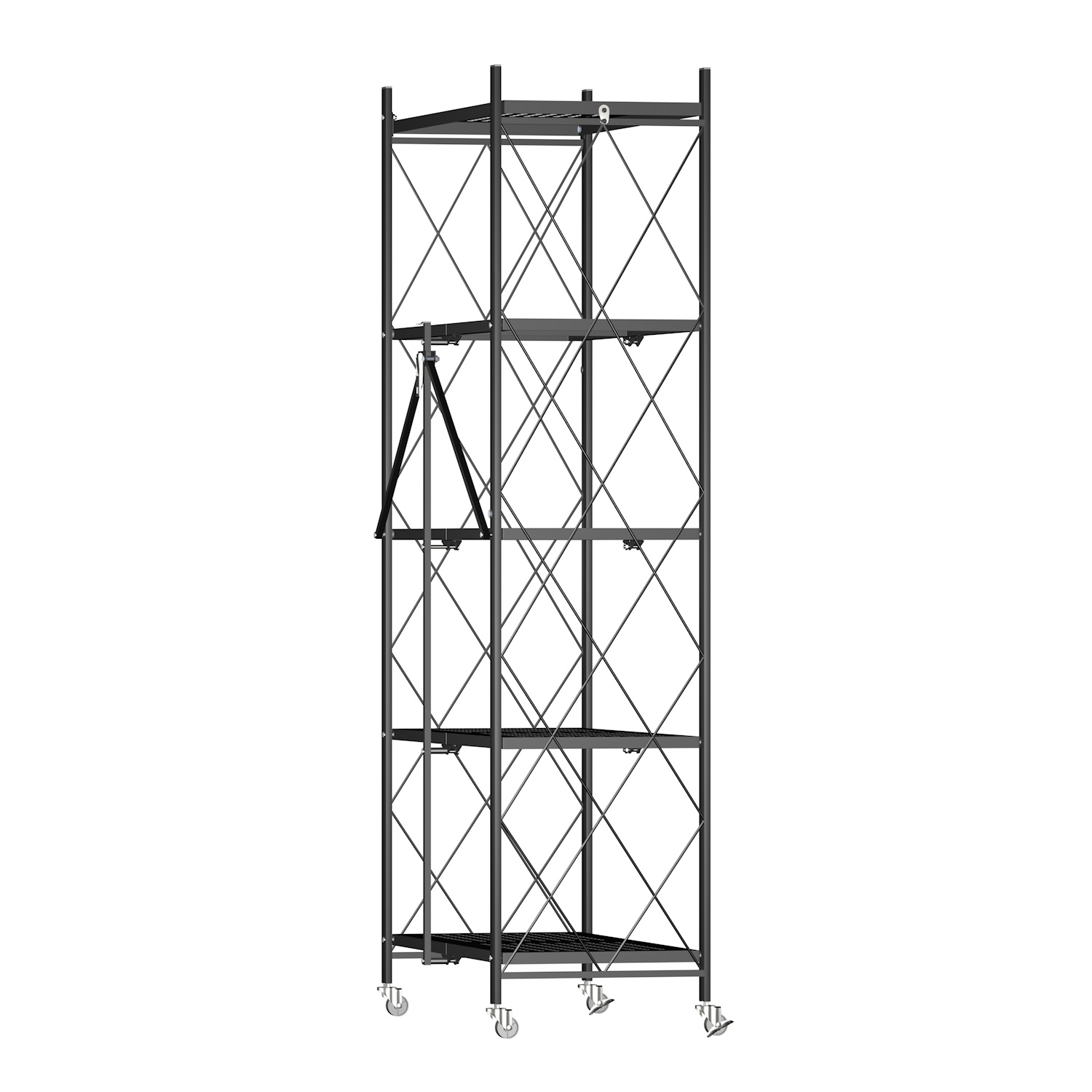 COOKCOK 5-Tier Storage Shelving Unit, Heavy Duty Metal Shelf  27.9x13.4x62.5, Foldable Storage Shelf with Wheels, Garage Shelf, Metal  Storage Rack