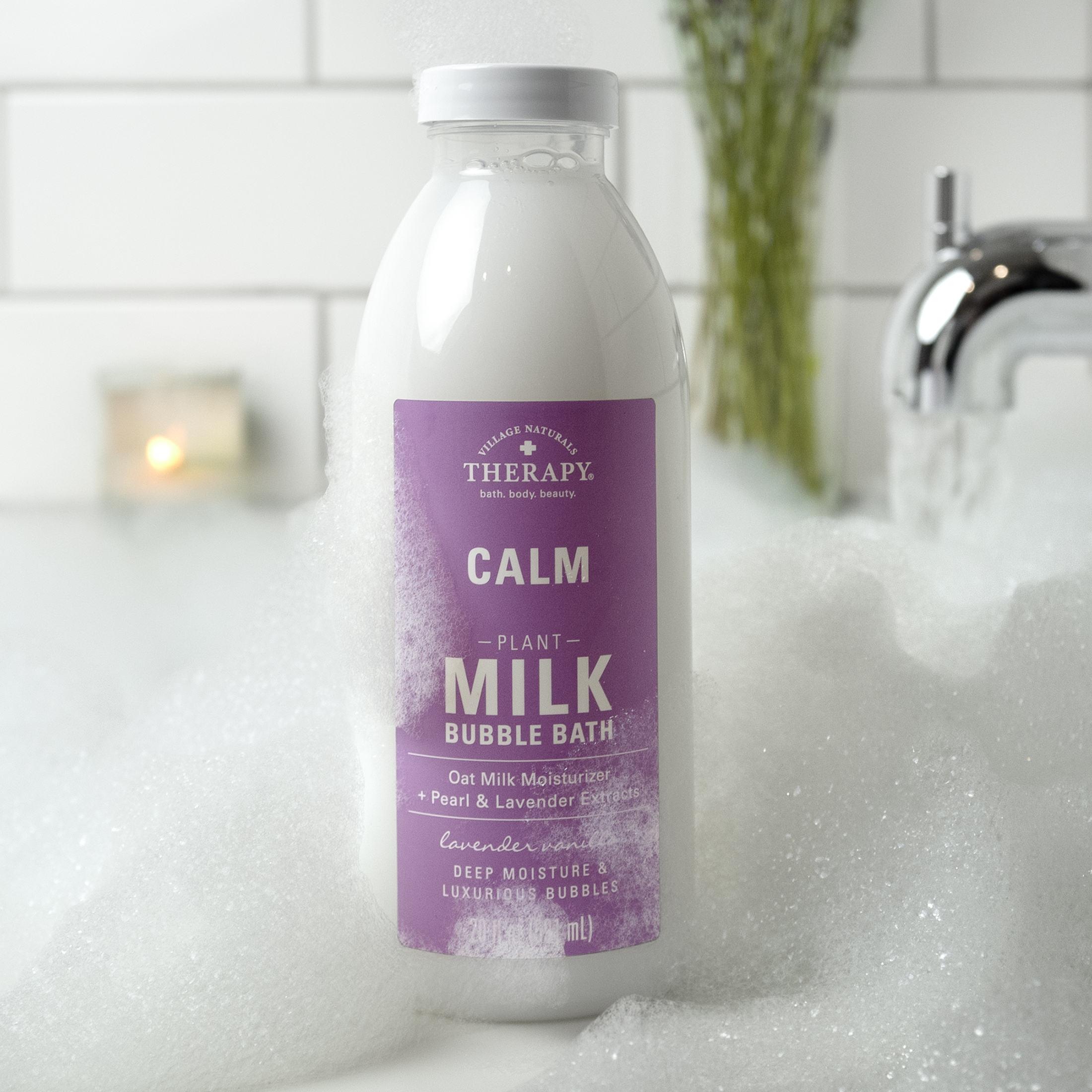 thumbnail video image 2 of Village Naturals Therapy Calm Plant Milk Bubble Bath, Lavender Vanilla Scent, 20 fl oz, 2 of 10