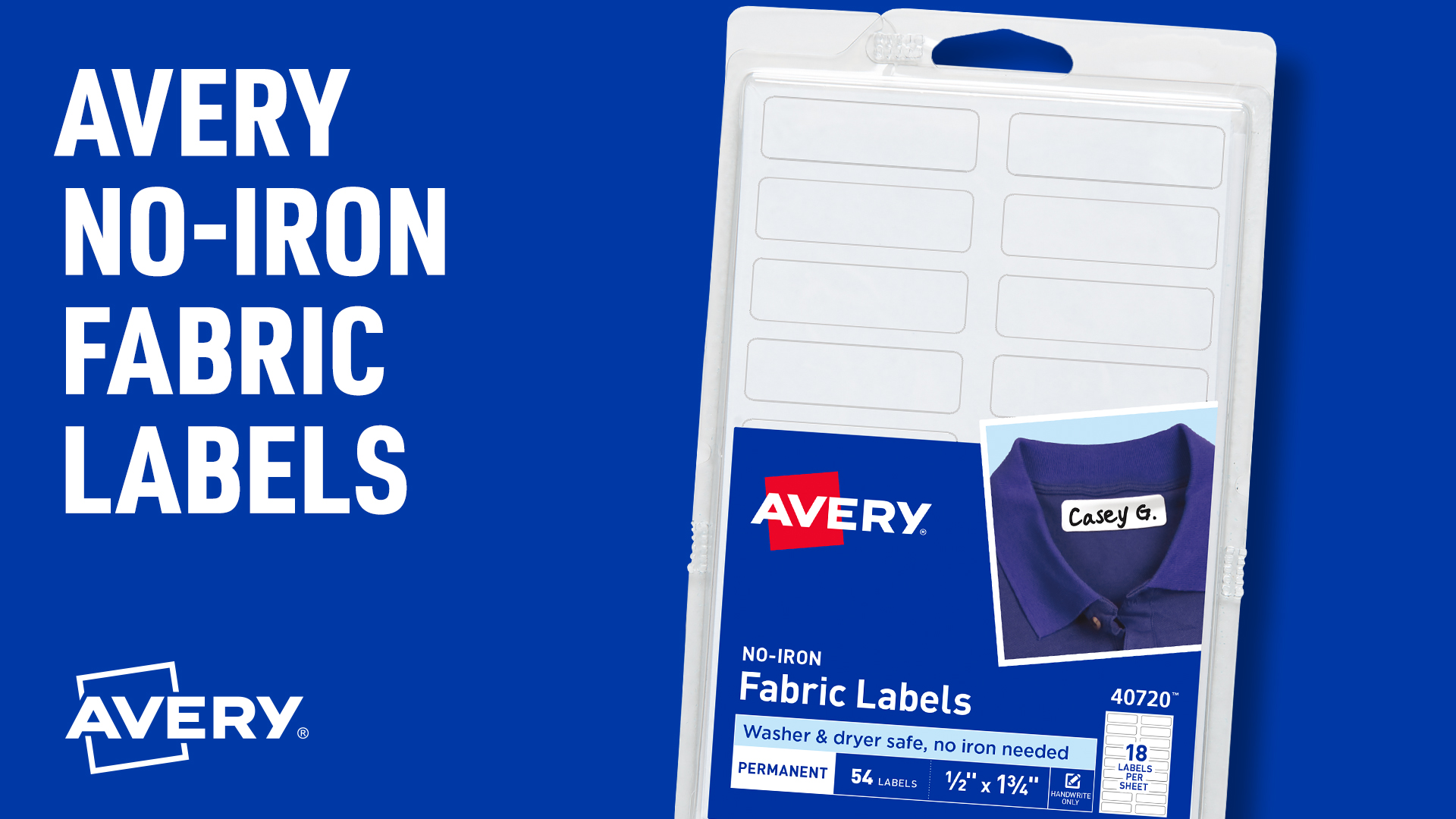 thumbnail video image 2 of Avery No-Iron Fabric Labels, 1/2" x 1-3/4", 54ct (40720), 2 of 8