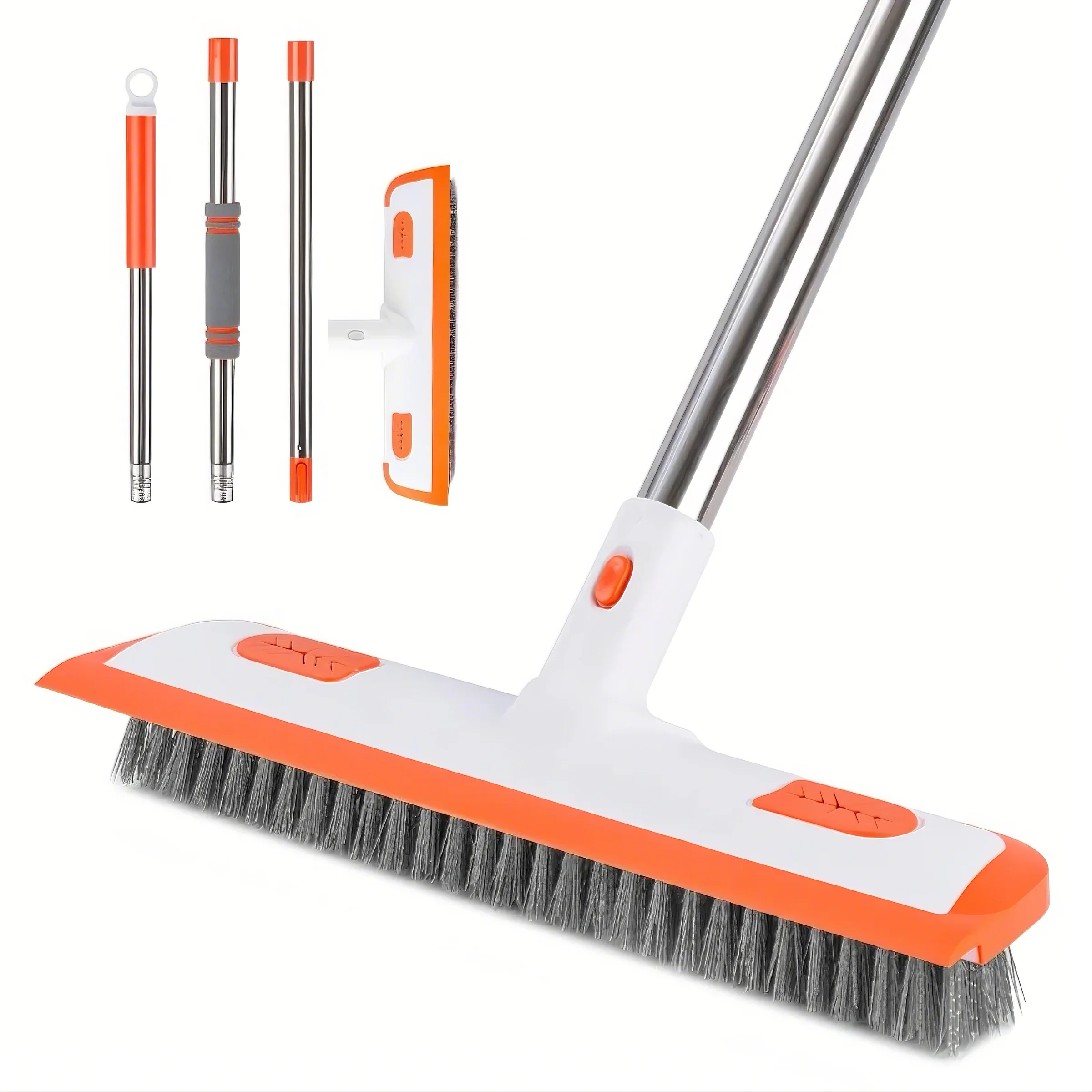 Heavy Duty Push Broom With Extendable Handle - 18" Stiff Bristle Head For Outdoor, Garage, Concrete, Patio
