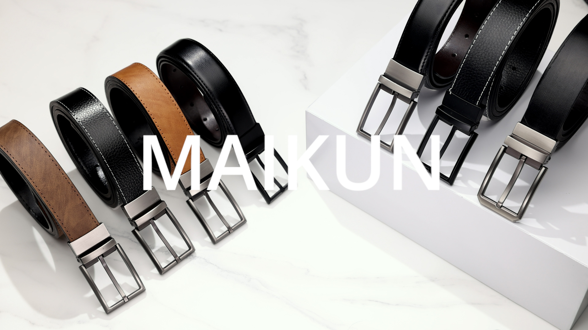 thumbnail video image 2 of Maikun Mens Reversible Leather Belt, Dress Casual Belts for Men, One Belt Reverse For 2 Sides, 2 of 10