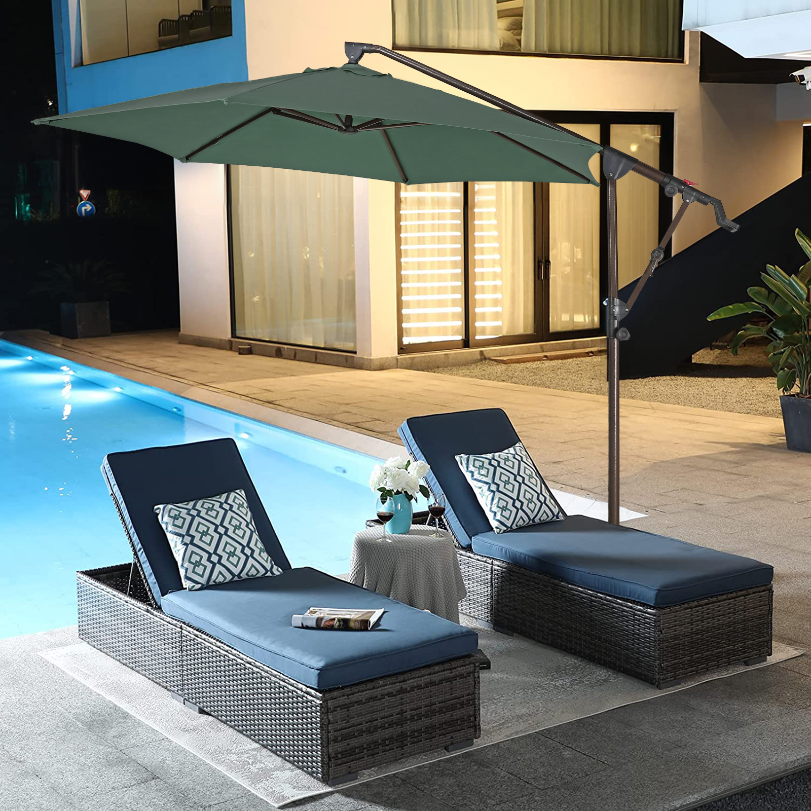 thumbnail video image 2 of COBANA Outdoor Patio Umbrella, 10ft Offset Hanging Patio Umbrella with Aluminum Stand, Outdoor Cantilever Umbrella with 360° Rotation, Crank and Tilt System, Dark Blue, 2 of 9