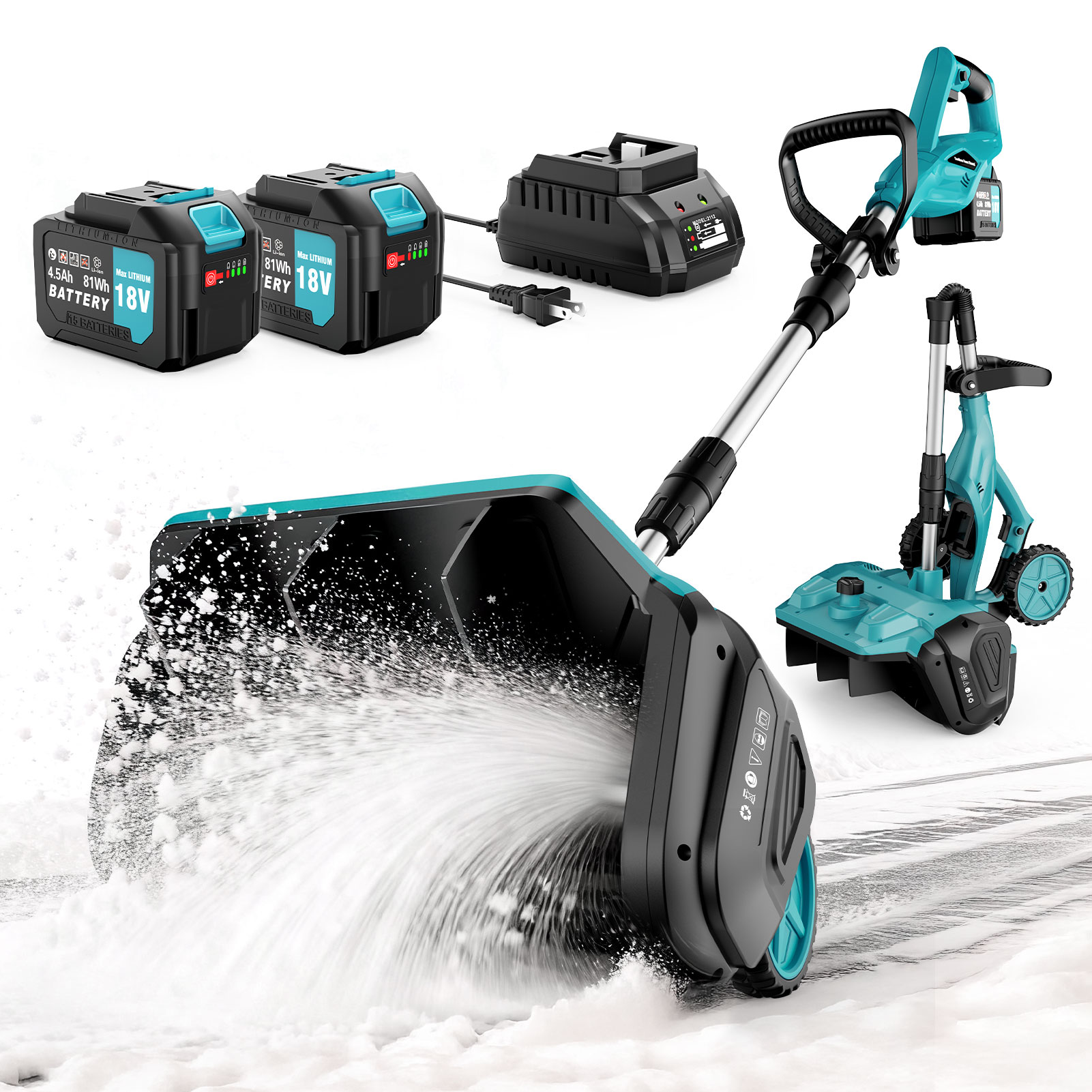 thumbnail video image 2 of Tanbaby 17-inch Cordless Snow Blower with Wheels, Electric Snow Shovels with Adjustable Chute, Snow Thrower with 2*4.5Ah Batteries & Quick Charger for Driveway Sidewalk Patio, 2 of 11