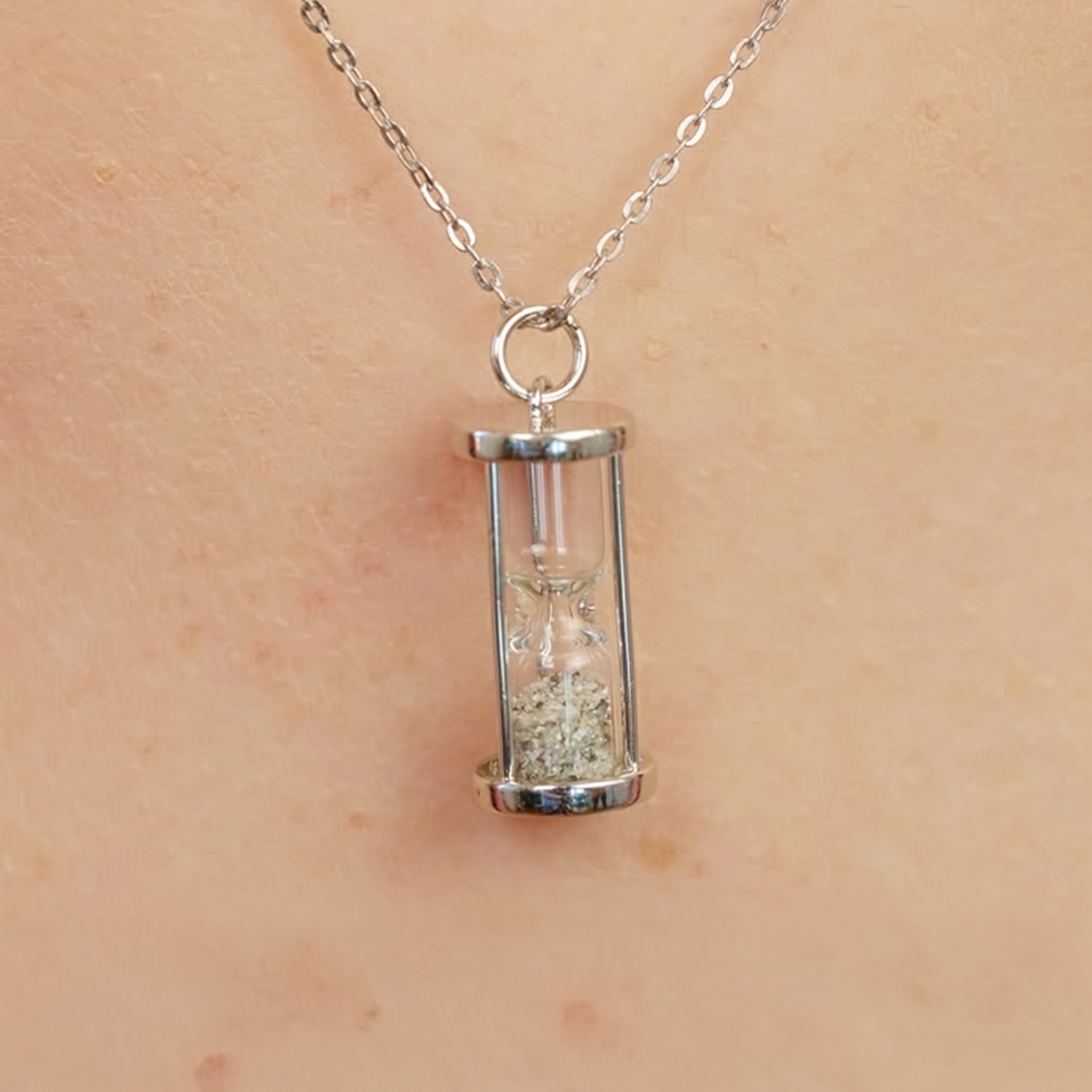 thumbnail video image 2 of Gem Stone King 18K Yellow Gold Plated Silver Genuine Diamond Dust Hourglass Pendant Necklace (0.50 Ct, With 18 inch Chain), 2 of 6