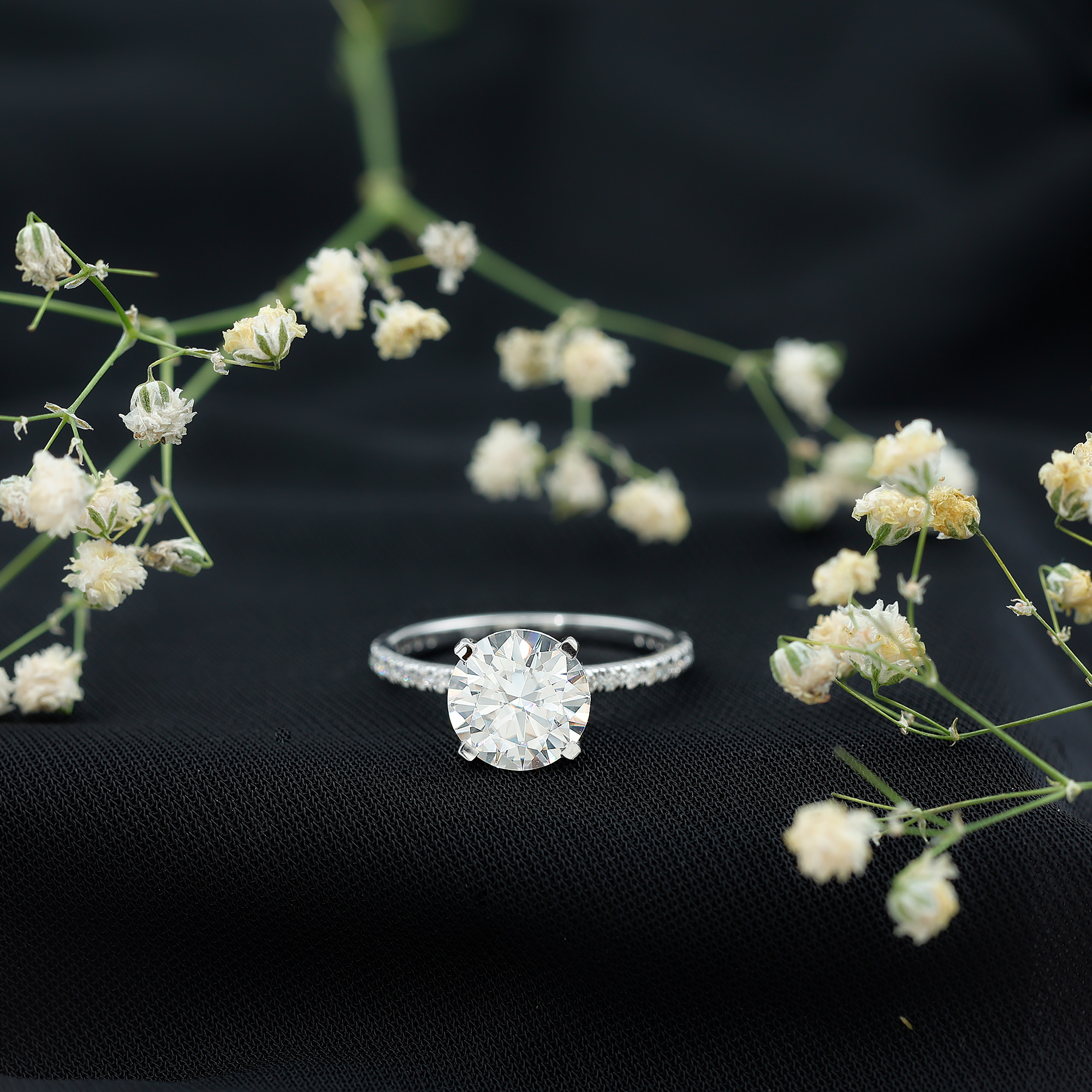 thumbnail video image 2 of Rosec Jewels Round Shape Moissanite Solitaire Engagement Ring - 9 mm - 3 Ct - D-VS1 Grade, 10K White Gold, US 8.00, 2 of 9