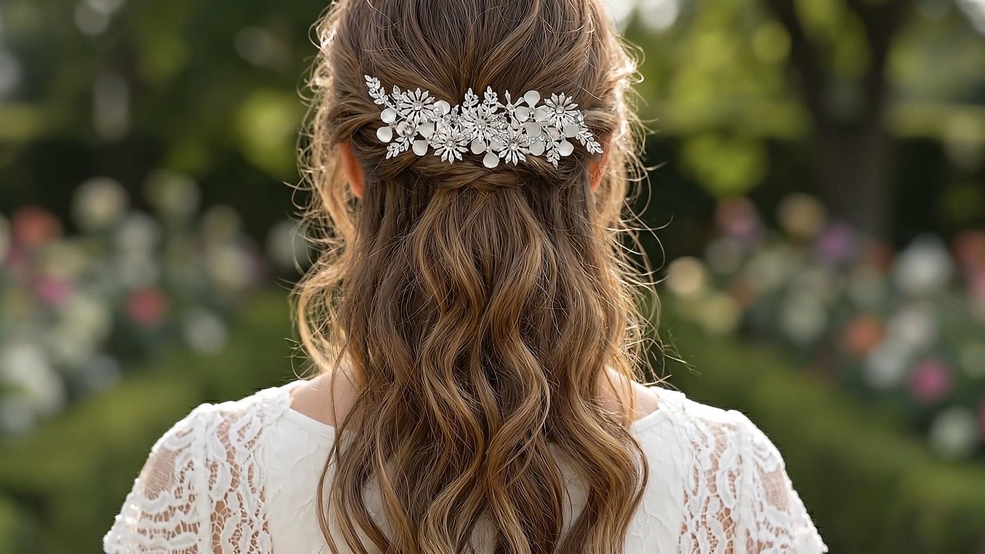 thumbnail video image 2 of MIALLO Minimalist Silver Rhinestone Hair Clip, Fashion Handmade Floral Hair Accessories for Women and Girls, Prom Wedding and Daily Wear, 2 of 8