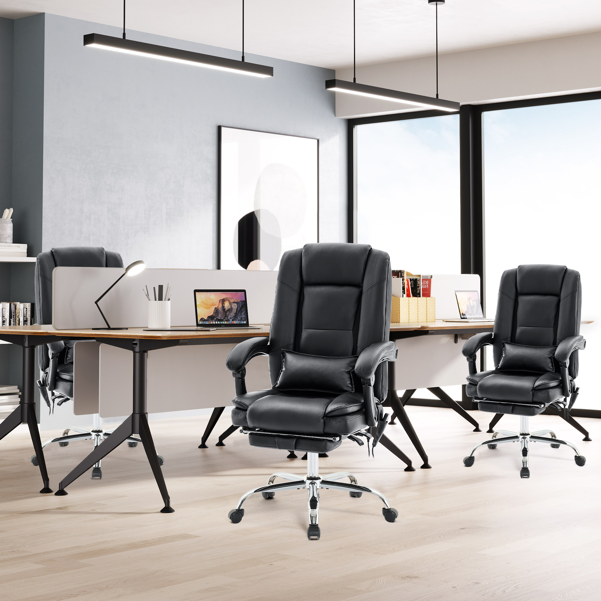 thumbnail video image 2 of JONPONY Big and Tall Office Chair 500LBS Executive Office Chair Massage and Footrest Ergonomic Computer Desk Chair Reclining High Back Leather Office Chair Lumbar Back Support Swivel Rolling,Black, 2 of 15