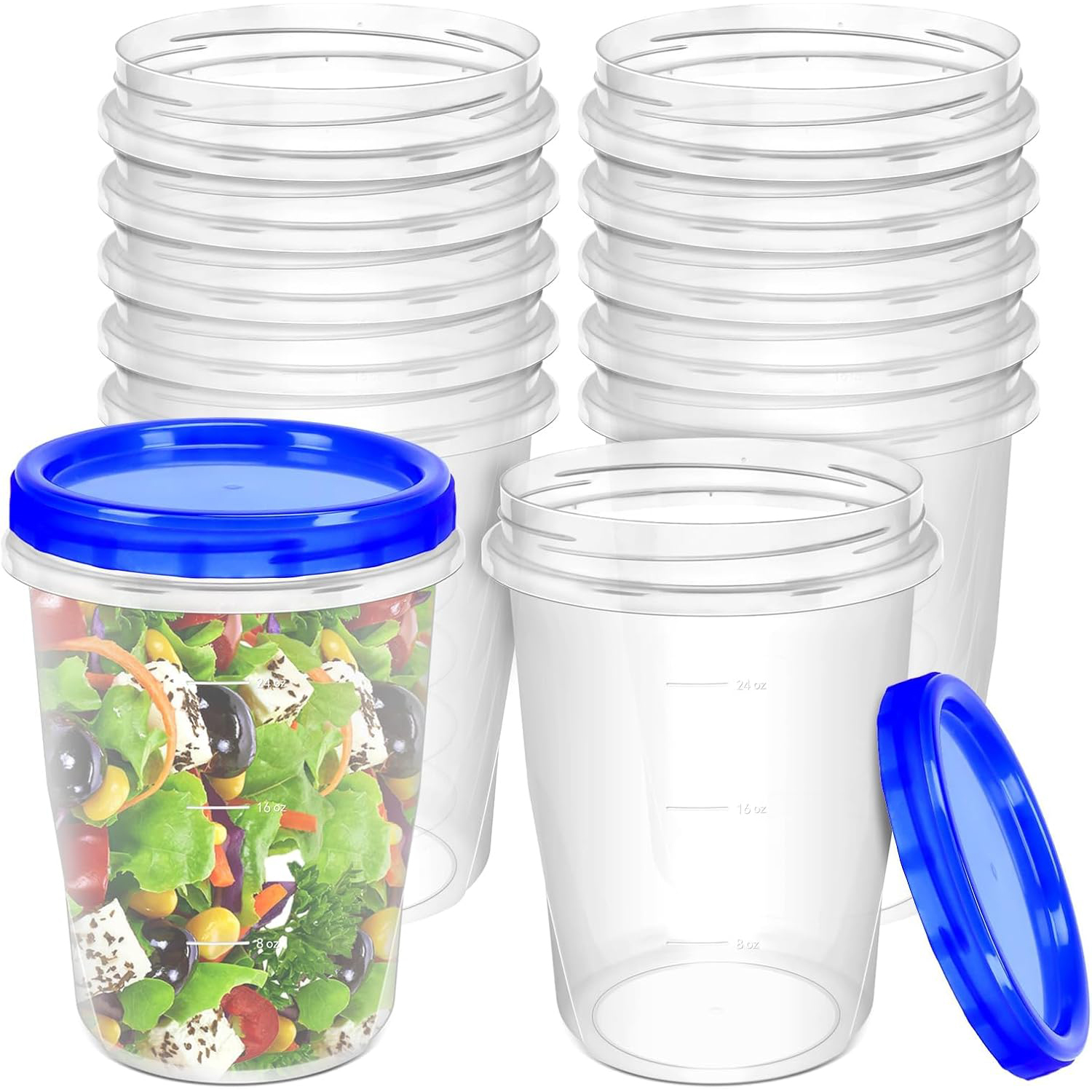 thumbnail video image 2 of 12 Sets Freezer Containers with Screw On Lids 32 oz Stackable Reusable Plastic Storage Container Airtight Plastic Food Storage Containers with Twist Top Lids for Food Soup Jello Sauce, 2 of 9