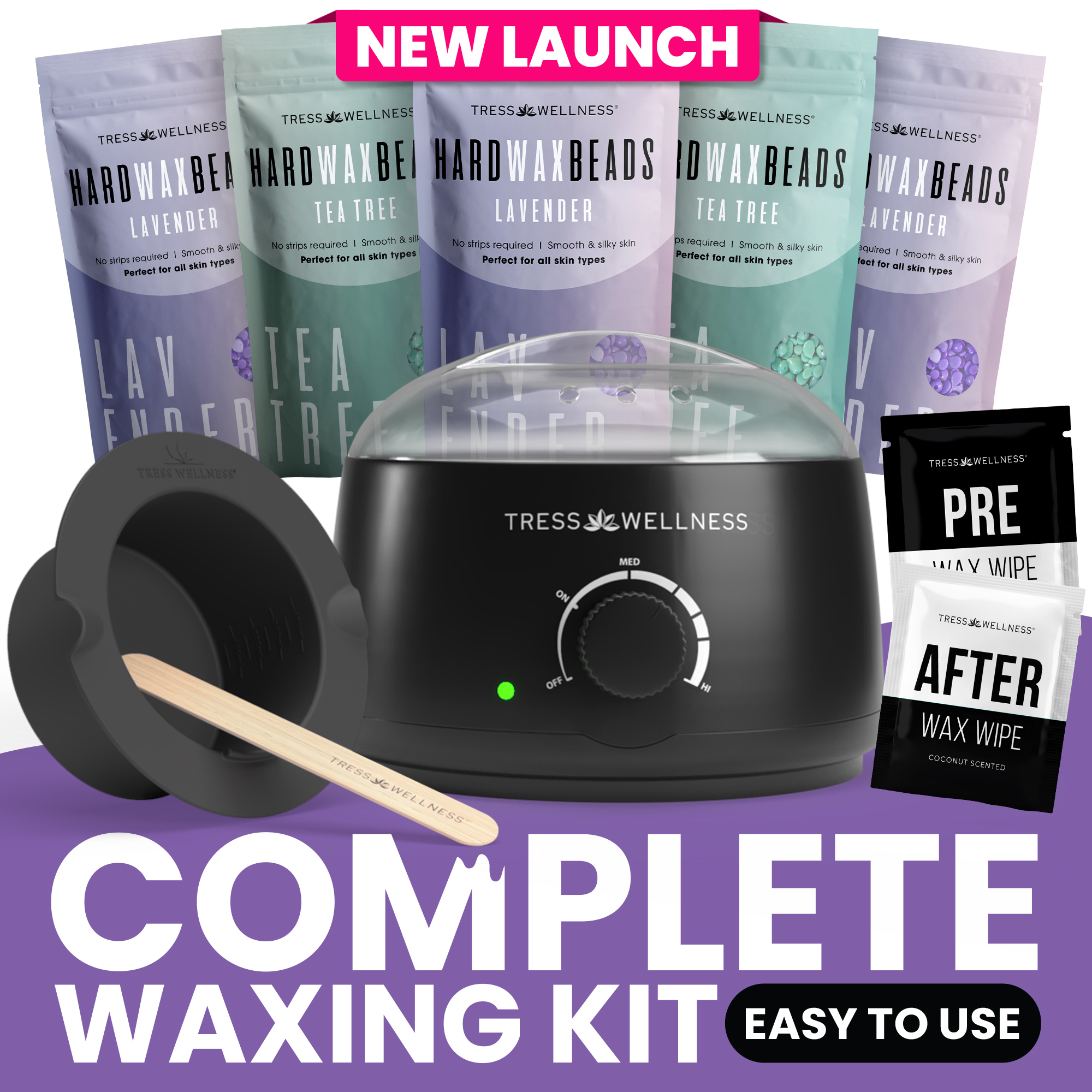 thumbnail video image 2 of Easy-to-Use At-Home Black Waxing Kit by Tress Wellness - Hair Removal Wax Kit with Silicone Bowl for Men and Women - Salon-Quality Hard Wax, 2 of 13