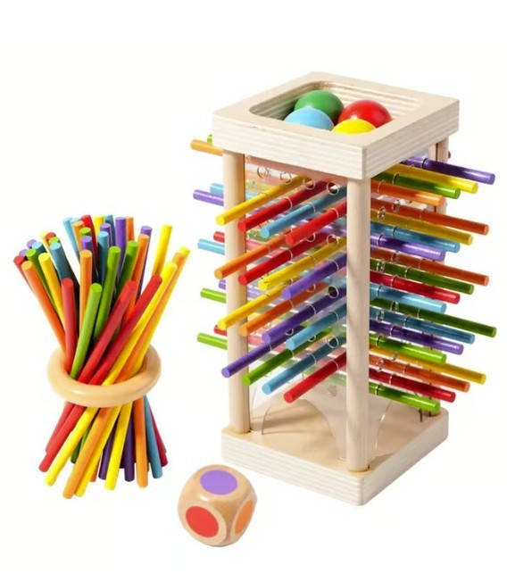 thumbnail video image 2 of Colorful Wooden Sticks Dice Board Game, Fun Family Game for Home Gatherings & Travel, Engaging Tabletop Game to Enhance Focus & Hand-Eye Coordination for Adults, A, 1pc, 2 of 9